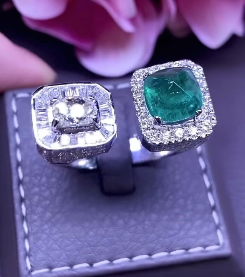 AIG-zertifizierter 5,31 Karat Zambia Smaragd GIA 1 Karat Diamantring aus 18 Karat Gold  (Zeitgenössisch) im Angebot
