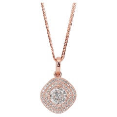 Gorgeous 1.00ct Diamonds Double Halo Necklace in 14k Rose Gold - IGI Certified