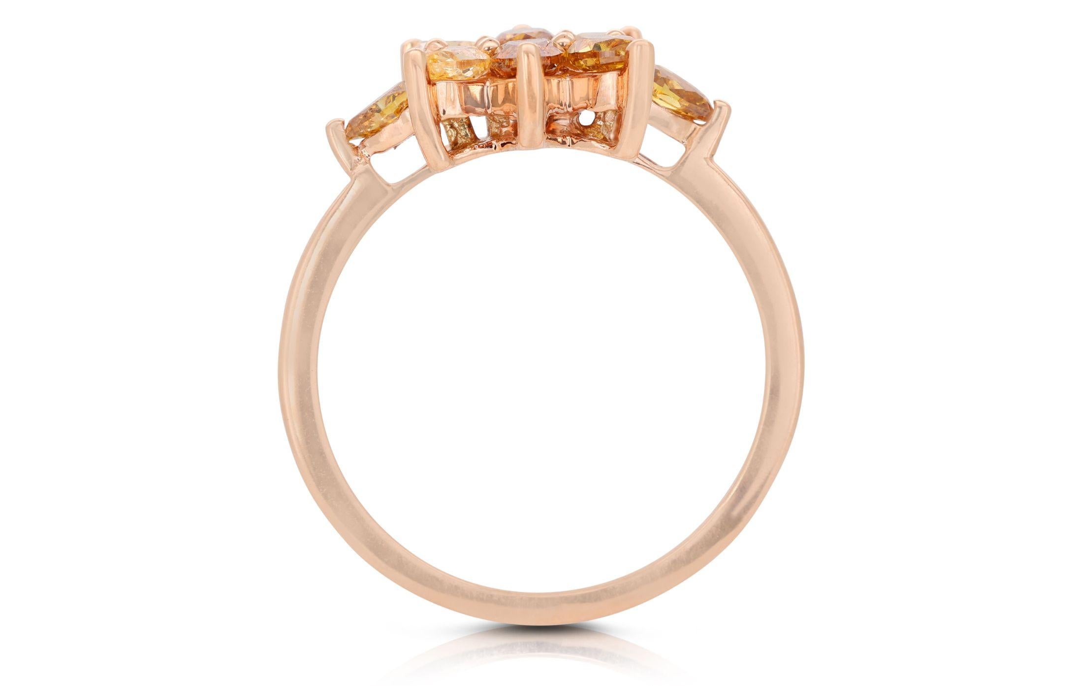 Magnifique bague en or rose 14 carats avec diamants au motif floral de 1,02 carat en vente 1