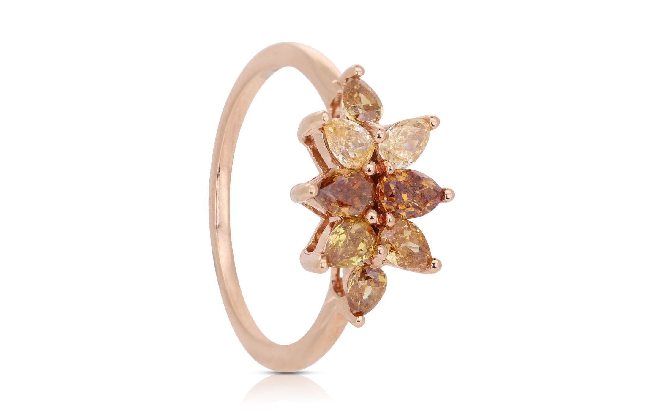 Magnifique bague en or rose 14 carats avec diamants au motif floral de 1,02 carat en vente 3