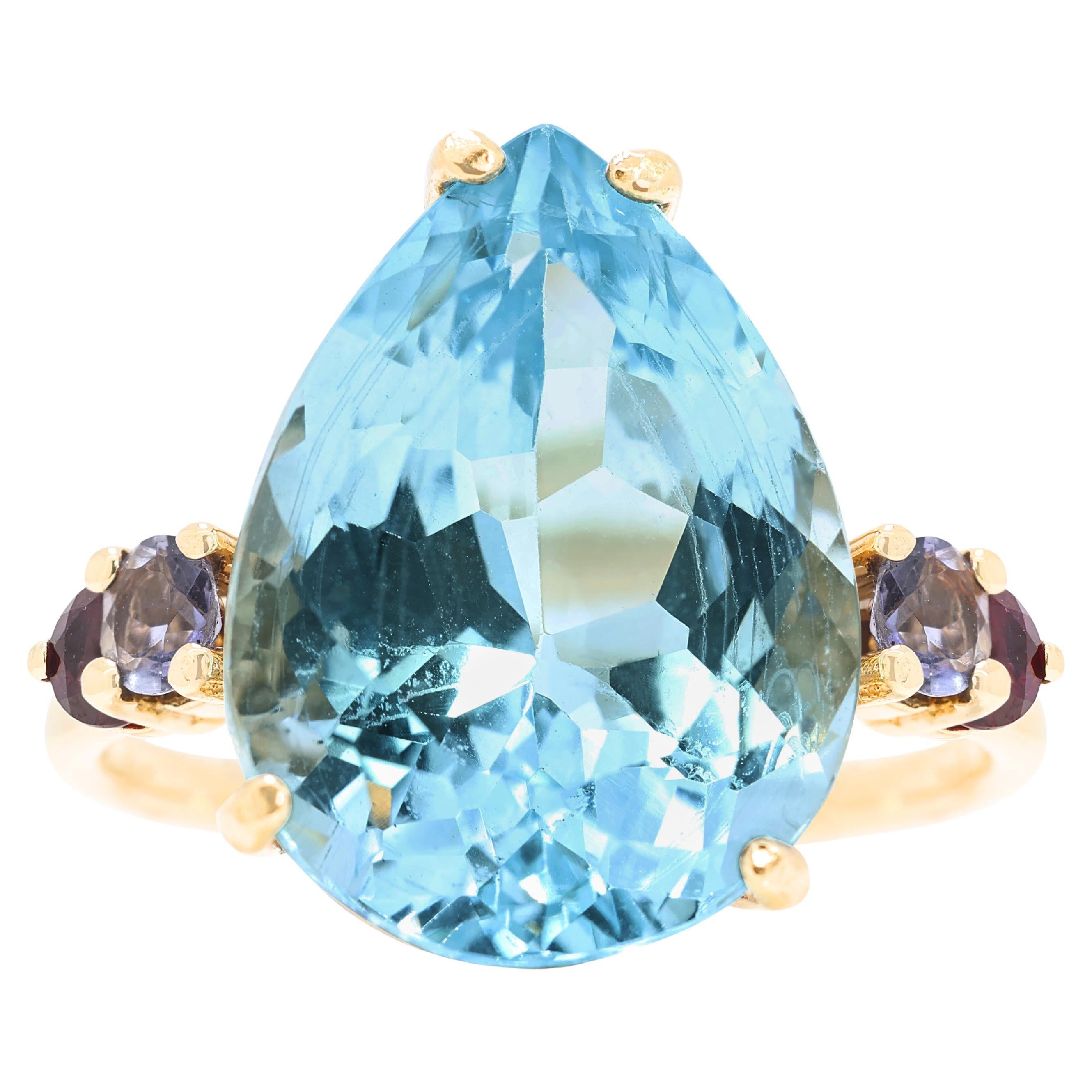 Gorgeous 10.71ct Topaz, Garnet and Beryl Cluster Ring in 14K Yellow Gold