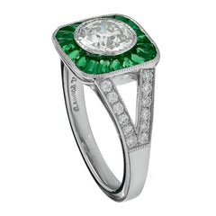 Sophia D. 1.08 Carat Center Round Diamond and Emerald Ring in Platinum Setting