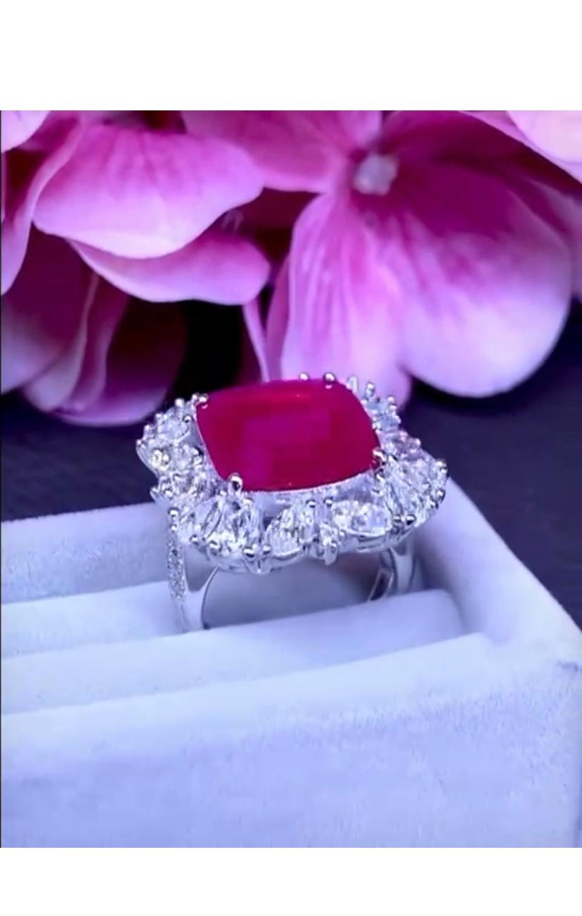 Women's AIG Certified 6.90 Carats Burma Rubies  3.96 Carats Diamonds 18K Gold Ring  For Sale