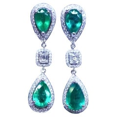 AIG Certified 9.50 Carats Zambian Emeralds  Diamonds 18K Gold Earrings 