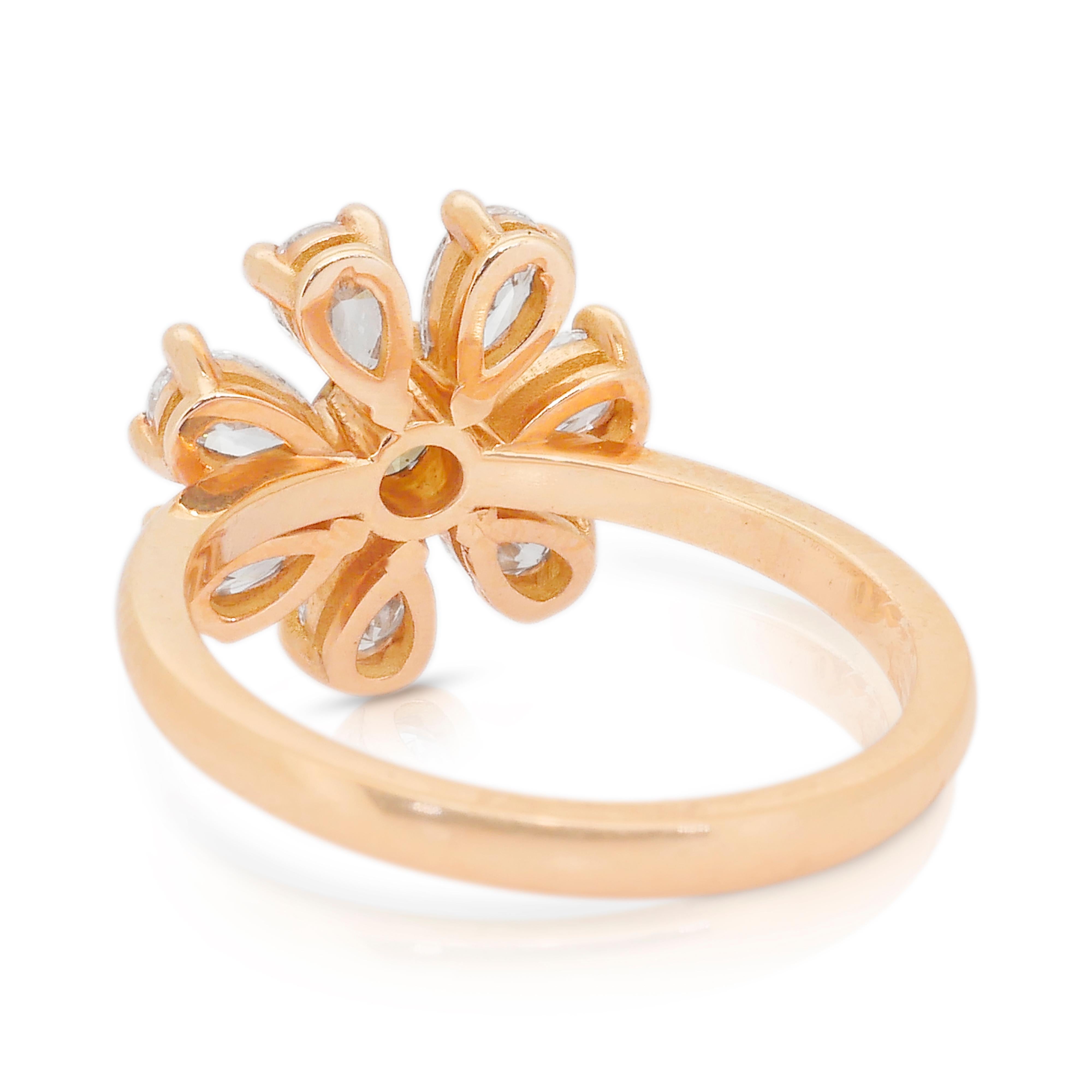 Magnifique bague en forme de fleur en or rose 18k avec 1,23 ct de diamants - certifié IGI Pour femmes en vente