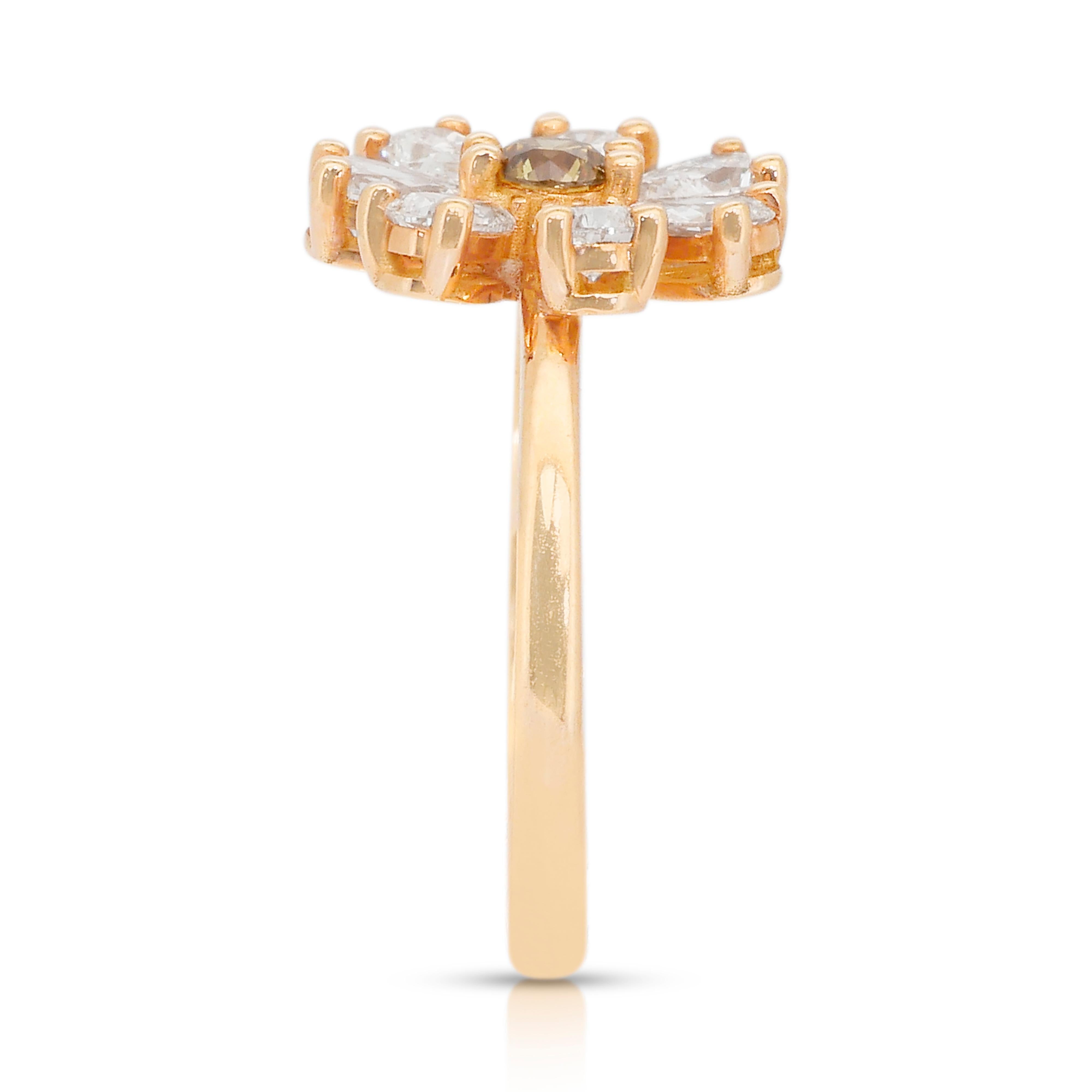 Magnifique bague en forme de fleur en or rose 18k avec 1,23 ct de diamants - certifié IGI en vente 2