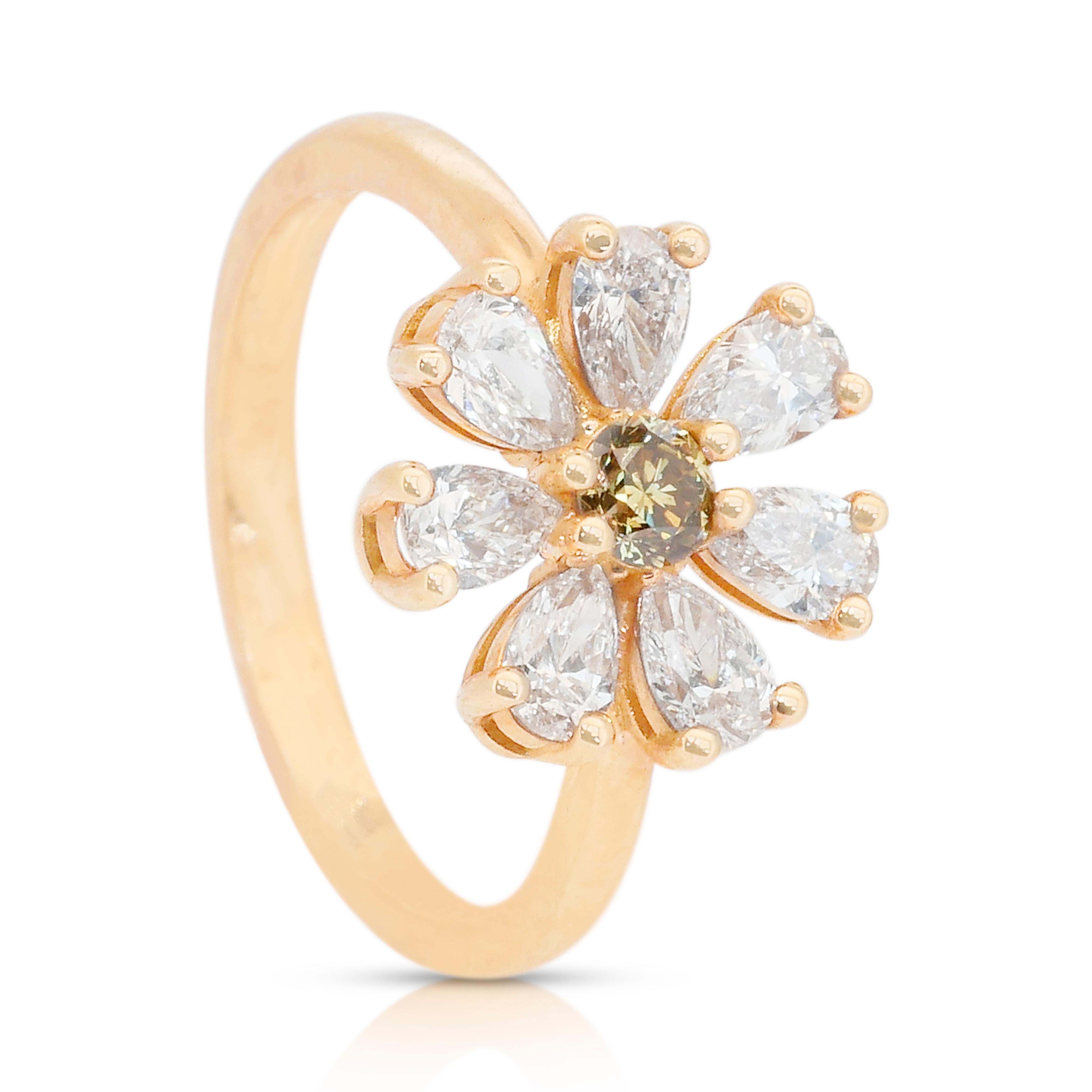 Magnifique bague en forme de fleur en or rose 18k avec 1,23 ct de diamants - certifié IGI en vente 3