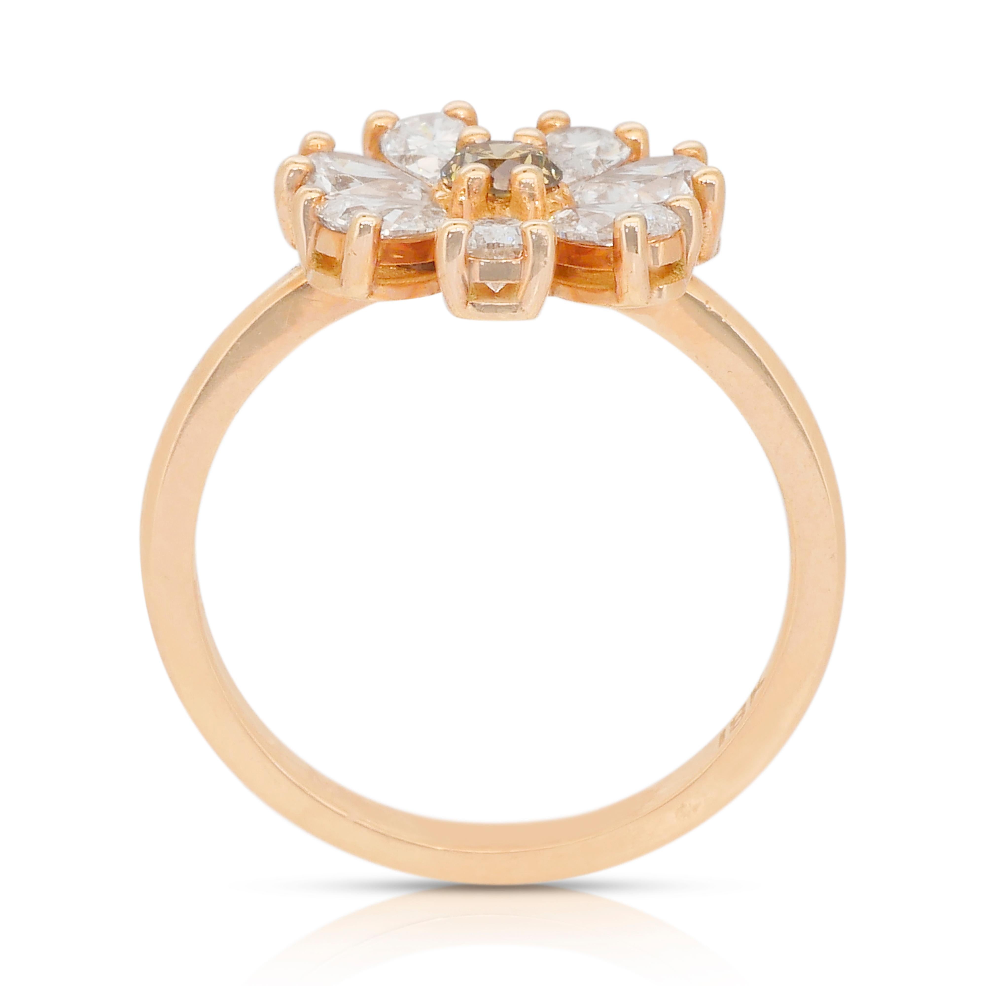 Magnifique bague en forme de fleur en or rose 18k avec 1,23 ct de diamants - certifié IGI en vente 4