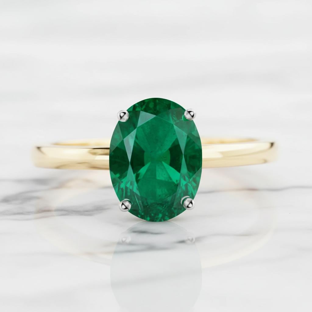 Taille ovale Magnifique bague à deux tons en émeraude naturelle de 1,25 carat avec halo caché en vente