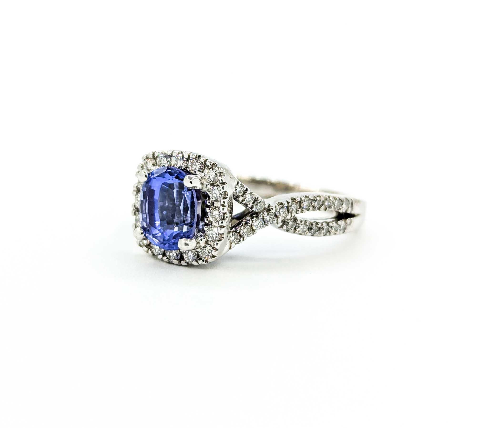 Gorgeous 1.25ct Blue Tanzanite & Diamond Halo Ring in White Gold 5