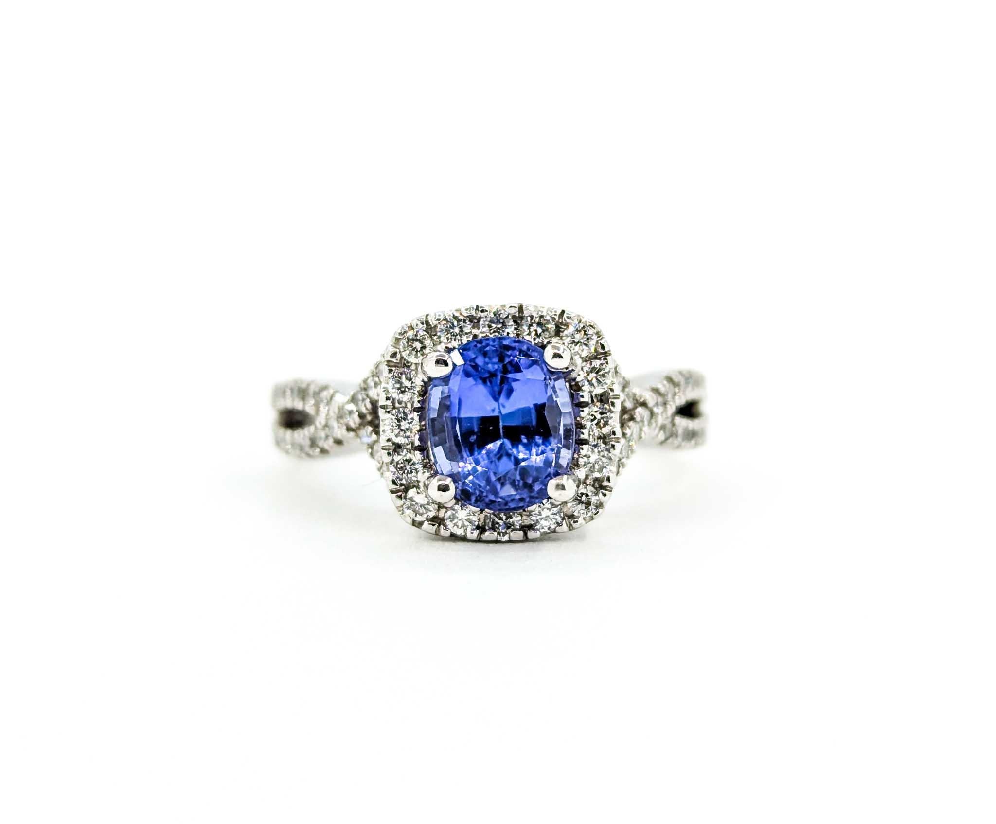 Gorgeous 1.25ct Blue Tanzanite & Diamond Halo Ring in White Gold 6