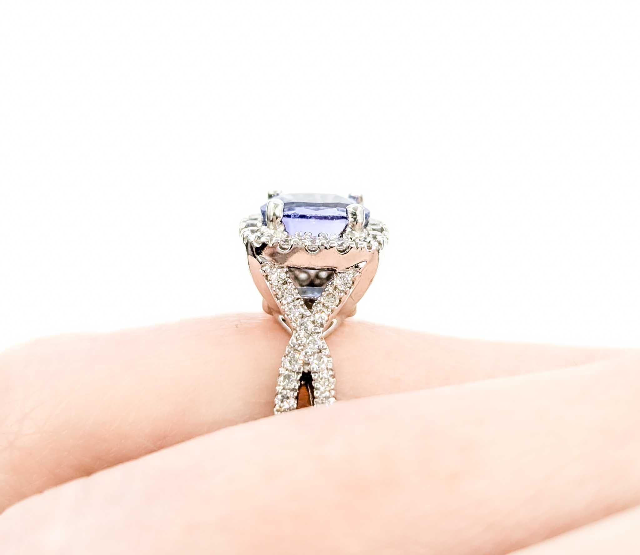 Oval Cut Gorgeous 1.25ct Blue Tanzanite & Diamond Halo Ring in White Gold