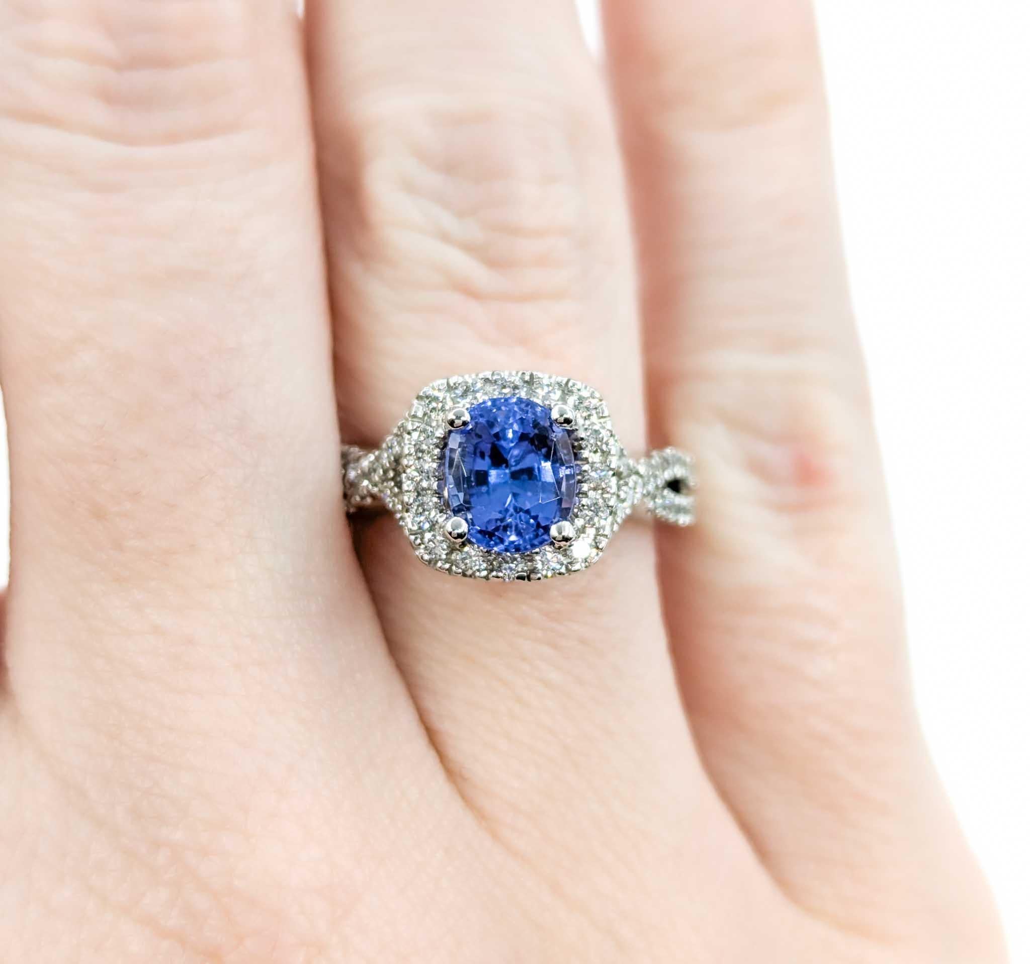 Women's Gorgeous 1.25ct Blue Tanzanite & Diamond Halo Ring in White Gold