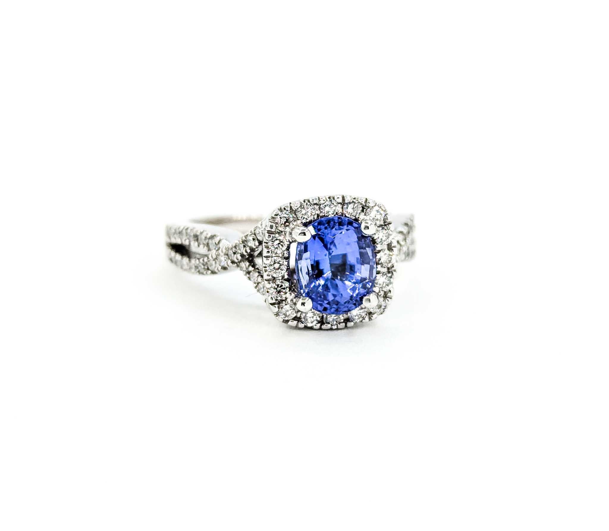 Gorgeous 1.25ct Blue Tanzanite & Diamond Halo Ring in White Gold 1