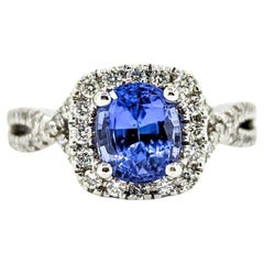 Splendido anello a raggiera con tanzanite blu e diamanti da 1,25 ct in oro bianco