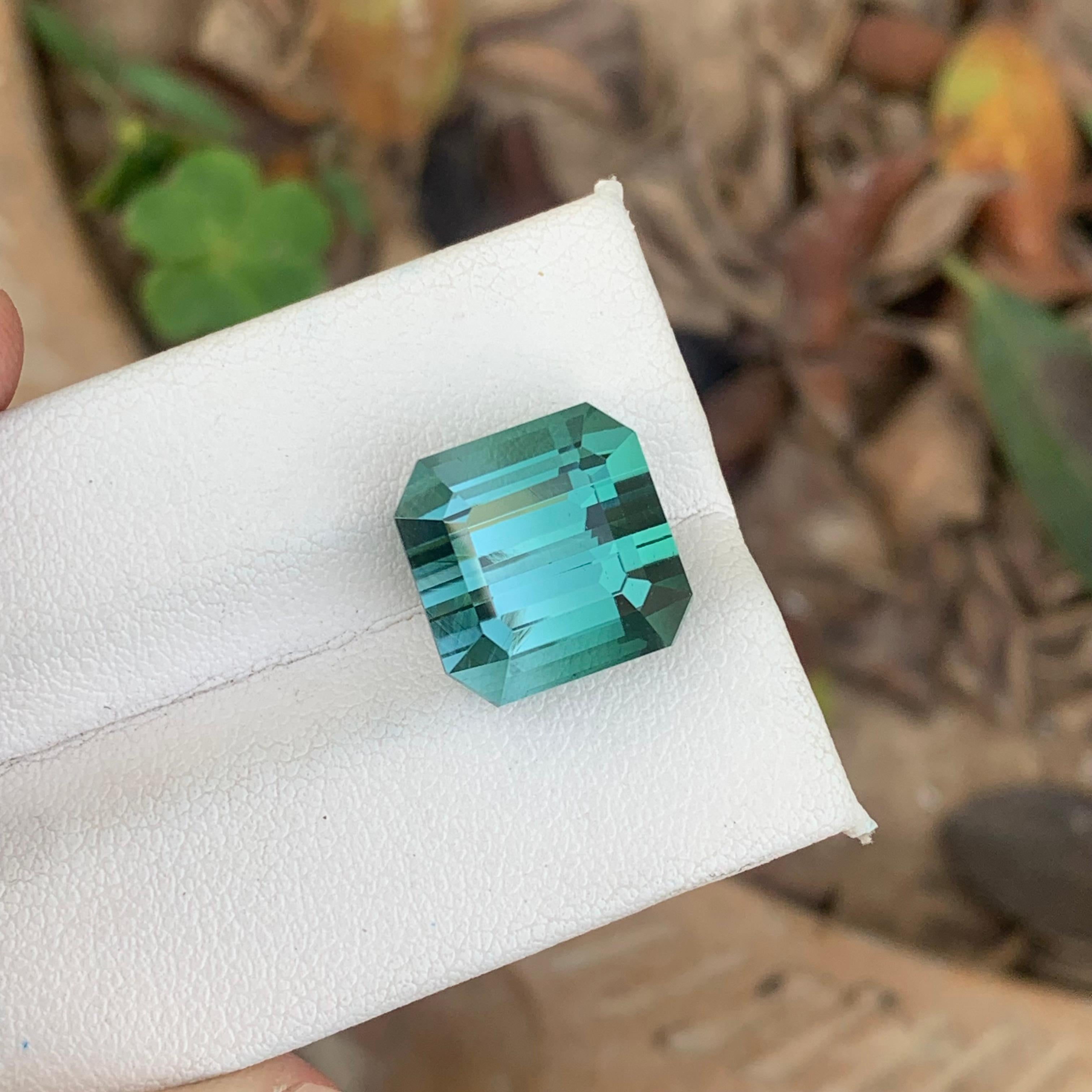 Gemstone Type : Tourmaline
Weight : 12.80 Carats
Dimensions : 12.3x12.3x10 Mm
Origin : Kunar Afghanistan
Clarity : Eye Clean
Shape: Emerald 
Color: Neon Blue
Certificate: On Demand
Basically, mint tourmalines are tourmalines with pastel hues of