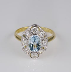 Gorgeous 1.30 Carat Natural Aquamarine .60 Carat Diamond Ballerina Ring