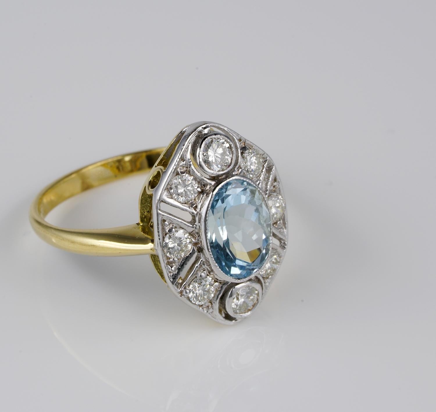 Oval Cut Gorgeous 1.30 Carat Natural Aquamarine .60 Carat Diamond Ballerina Ring For Sale