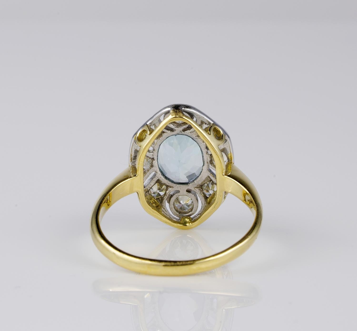 Gorgeous 1.30 Carat Natural Aquamarine .60 Carat Diamond Ballerina Ring For Sale 1