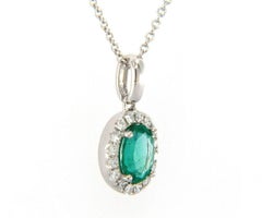 Gorgeous 1.34 CTW Emerald Pendant Necklace with Diamond Halo in 14K, New