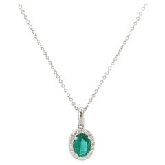 Gorgeous 1.34 CTW Emerald Pendant Necklace with Diamond Halo in 14K, New Gorgeous 1.34 CTW Emerald Pendant Necklace with Diamond Halo in 14K, New