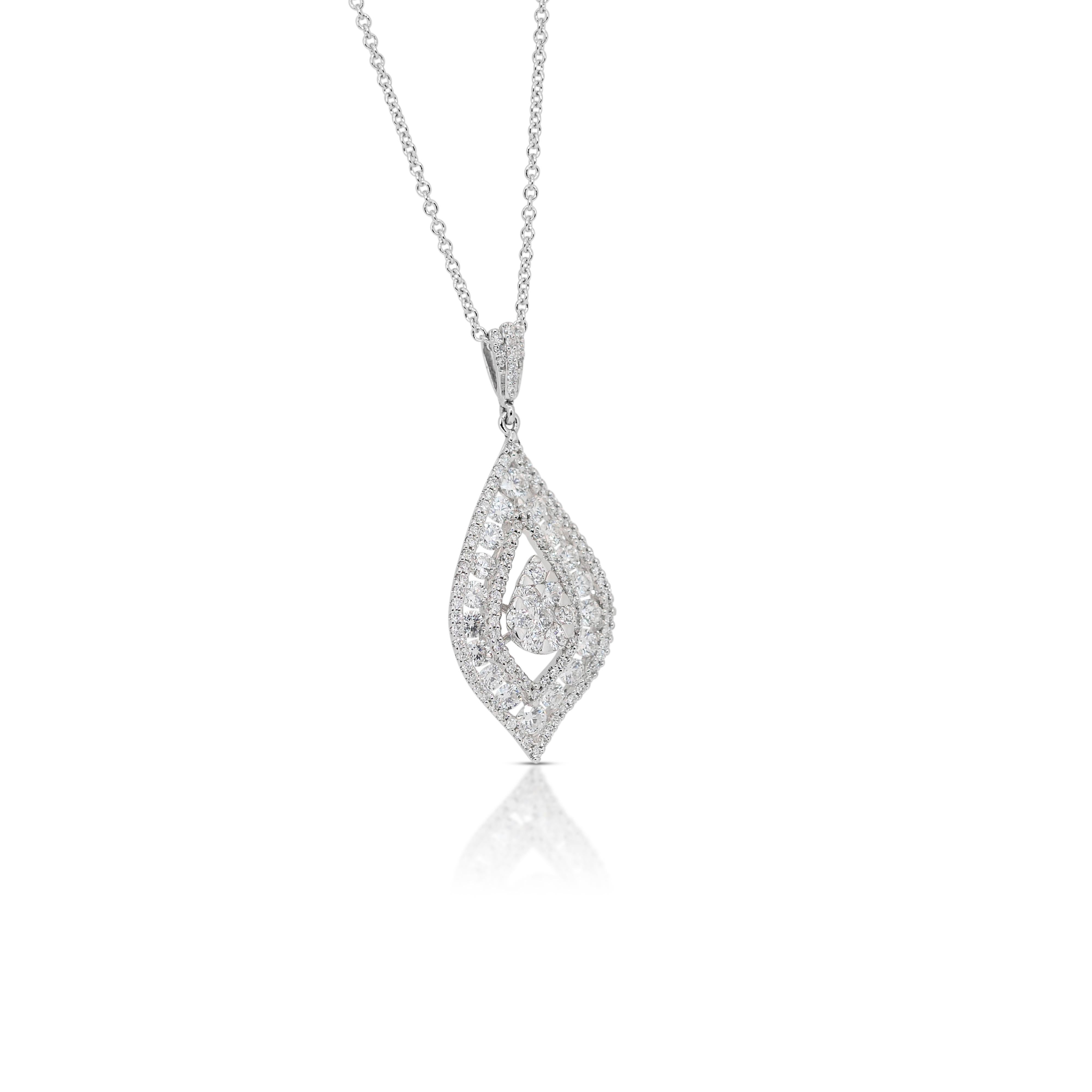 Round Cut Gorgeous 1.36ct Diamonds Necklace with Pendant in 18k White Gold - IGI Certified For Sale