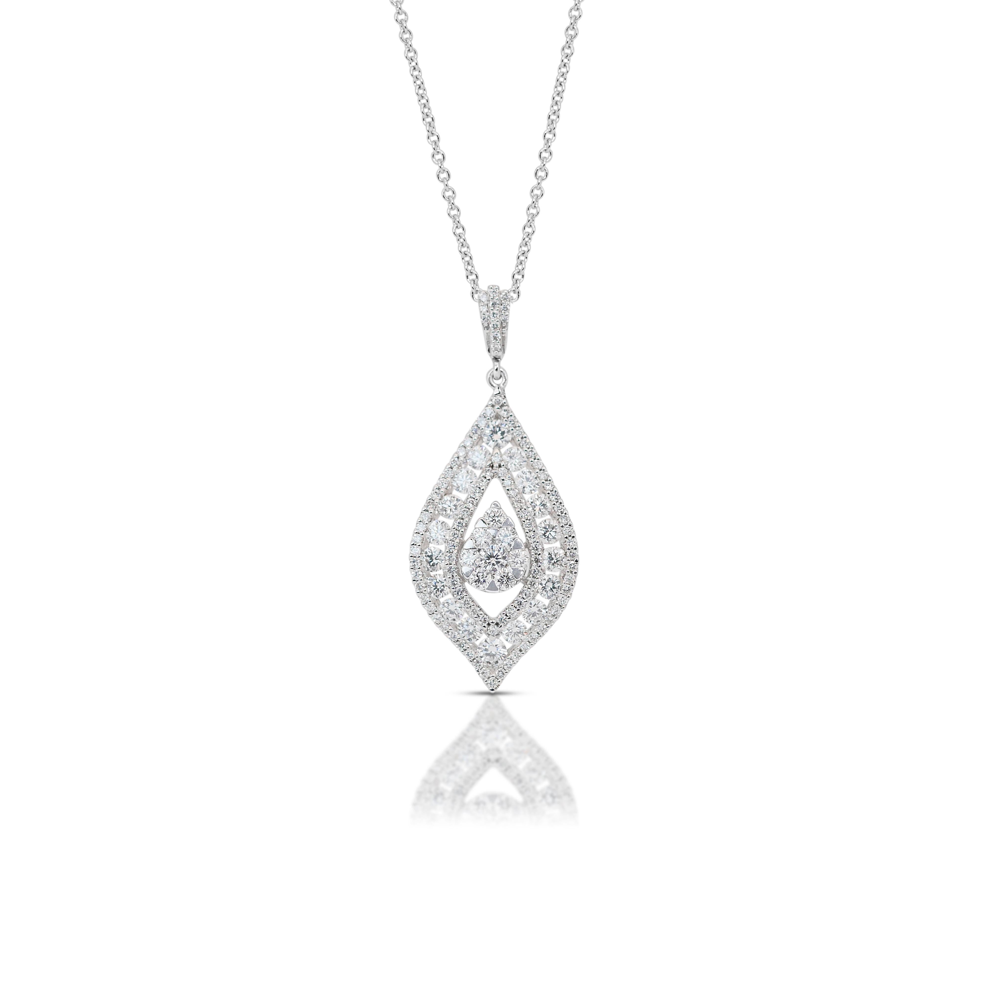 Women's Gorgeous 1.36ct Diamonds Necklace with Pendant in 18k White Gold - IGI Certified For Sale