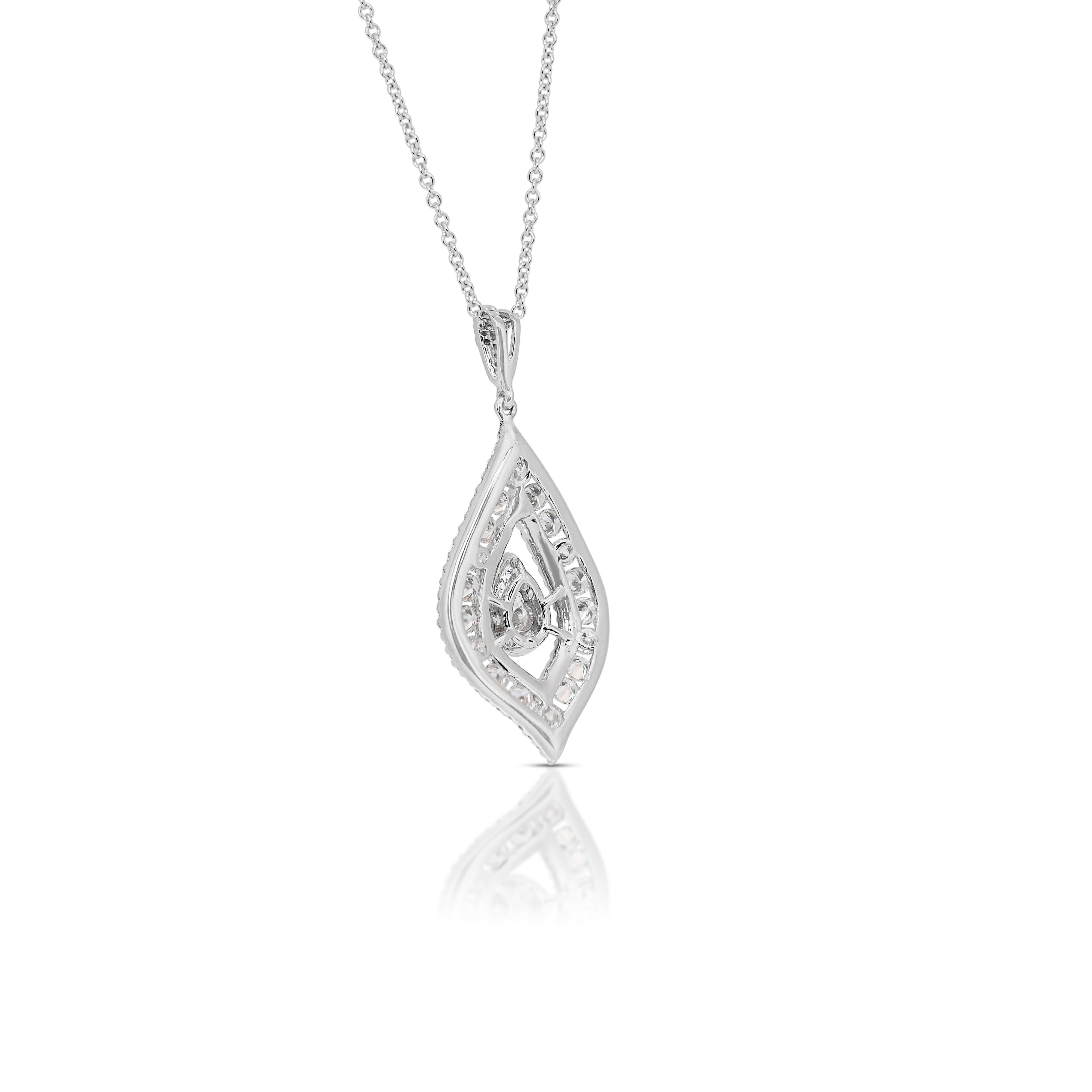 Gorgeous 1.36ct Diamonds Necklace with Pendant in 18k White Gold - IGI Certified For Sale 4