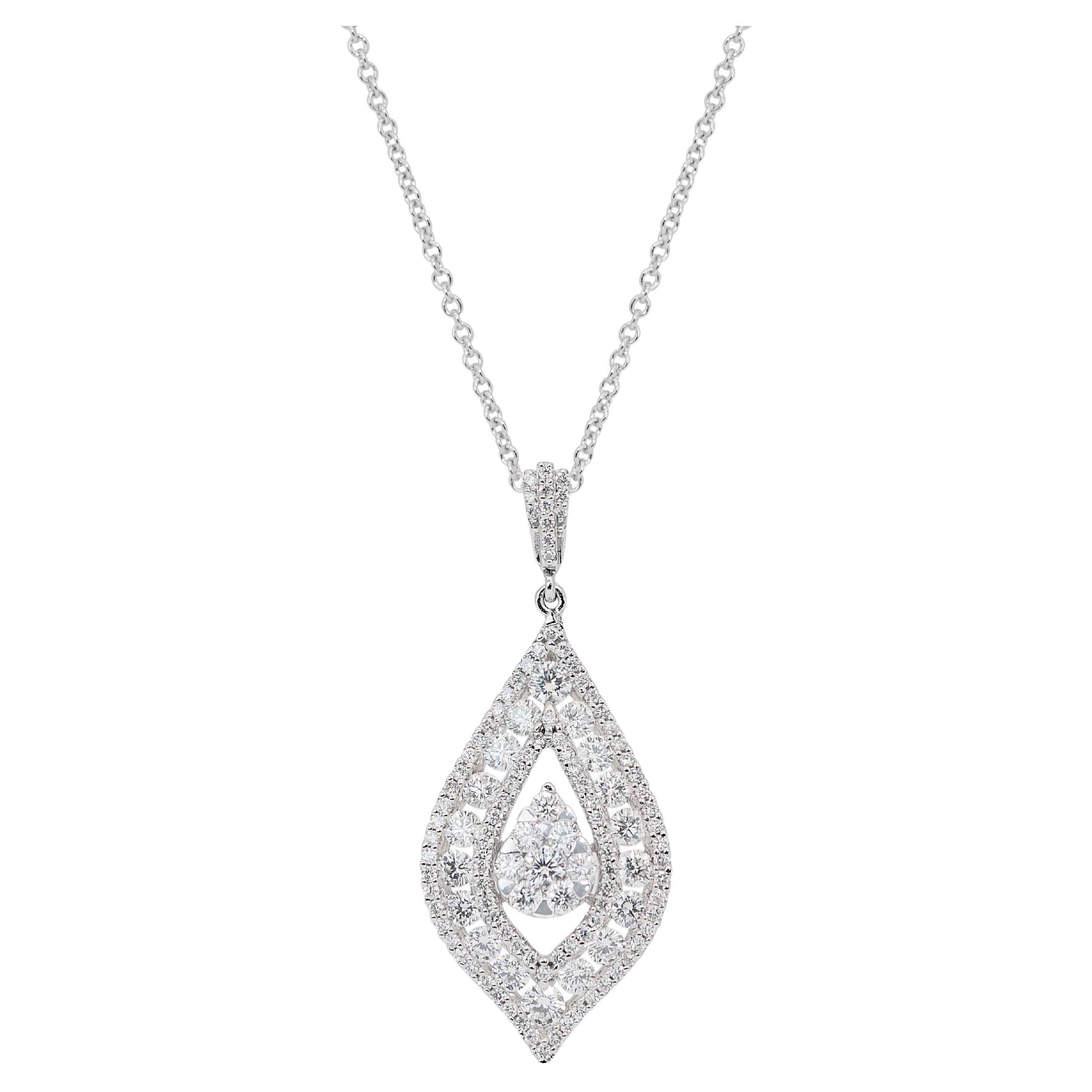 Gorgeous 1.36ct Diamonds Necklace with Pendant in 18k White Gold - IGI Certified