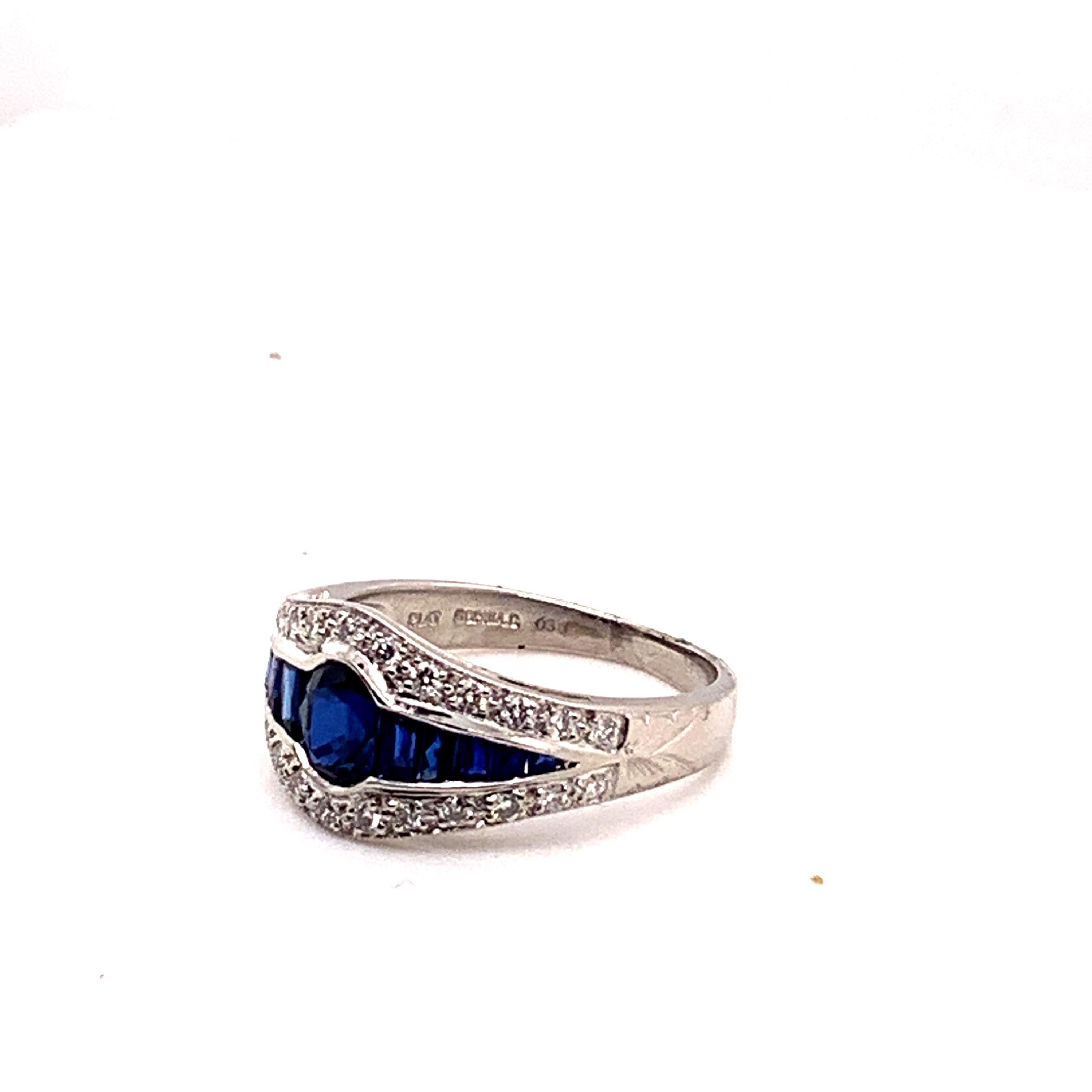 Sophia D Art Deco inspired ring with 1.37 carat weight of blue sapphire accented with small diamonds weighing 0.28 carats. 

Sophia D by Joseph Dardashti LTD has been known worldwide for 35 years and are inspired by classic Art Deco design that