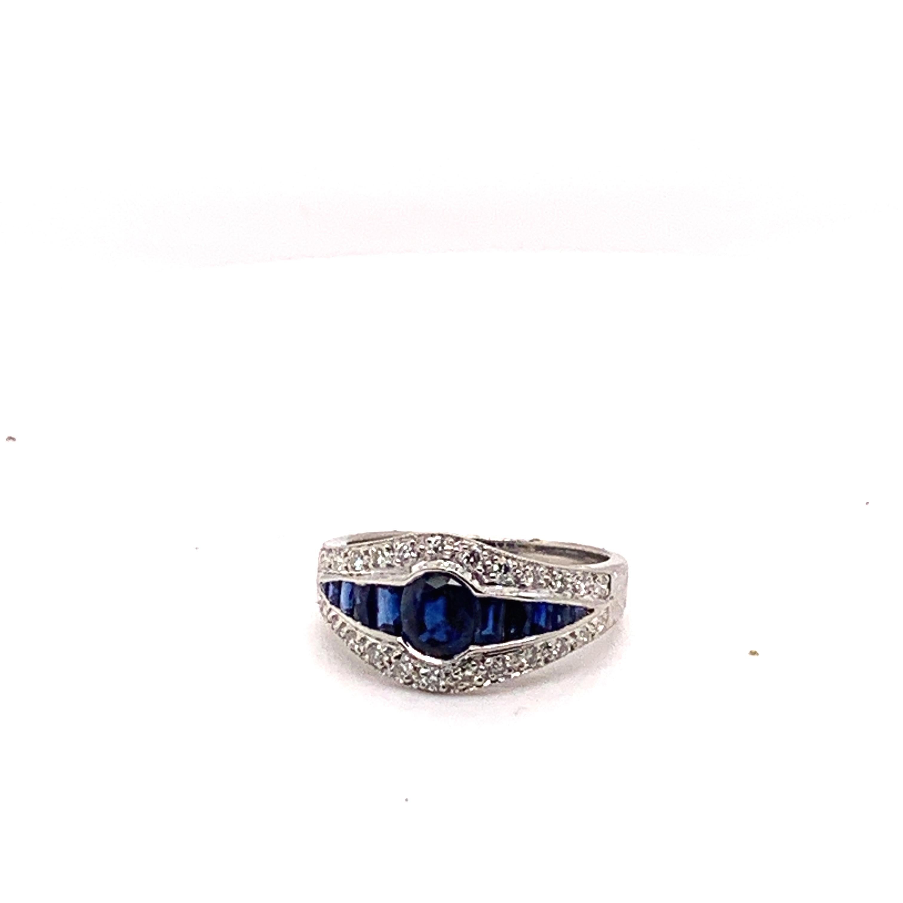 Sophia D. 1.37 Blue Sapphire and Diamond Art Deco Platinum Ring In New Condition For Sale In New York, NY
