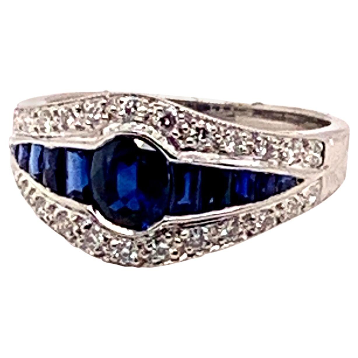 Sophia D. 1.37 Blue Sapphire and Diamond Art Deco Platinum Ring For Sale