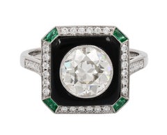 Sophia D. 1.38 Carat Round Diamond, Emerald and Onyx Art Deco Platinum Ring
