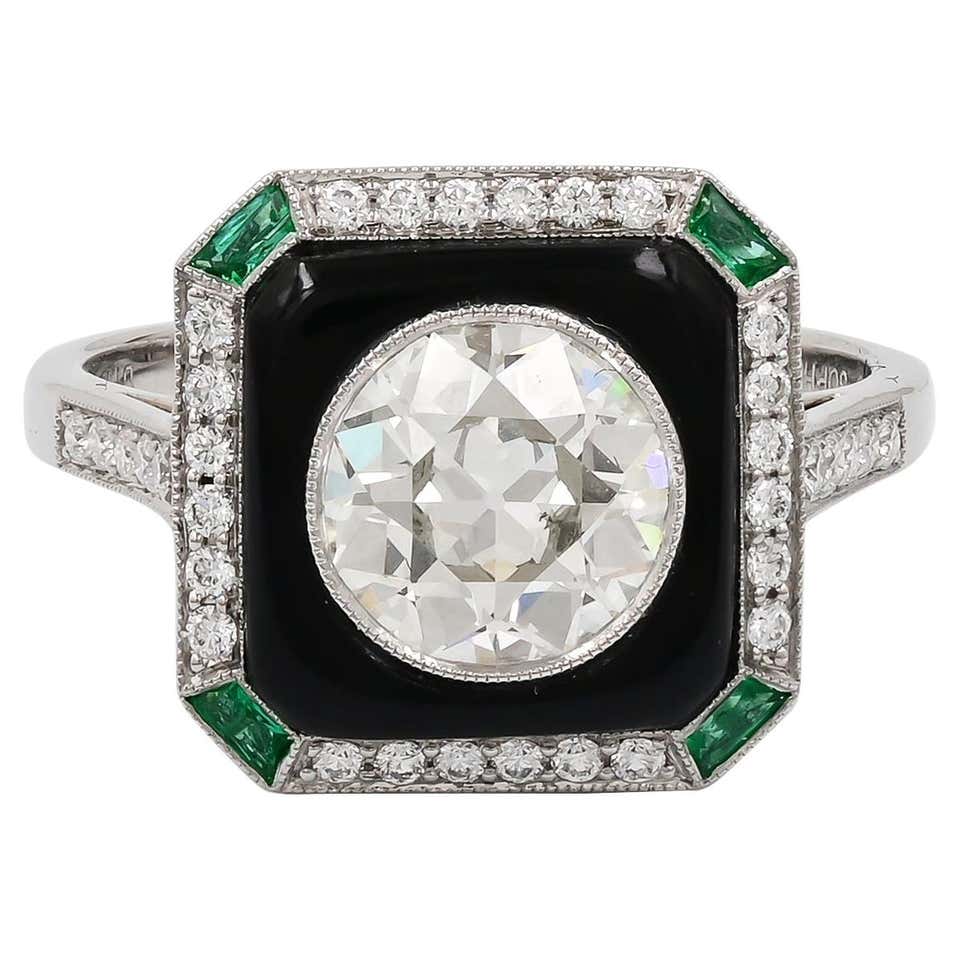 Sophia D. 1.94 Carat Diamond, Onyx, and Emerald Art Deco Ring in ...