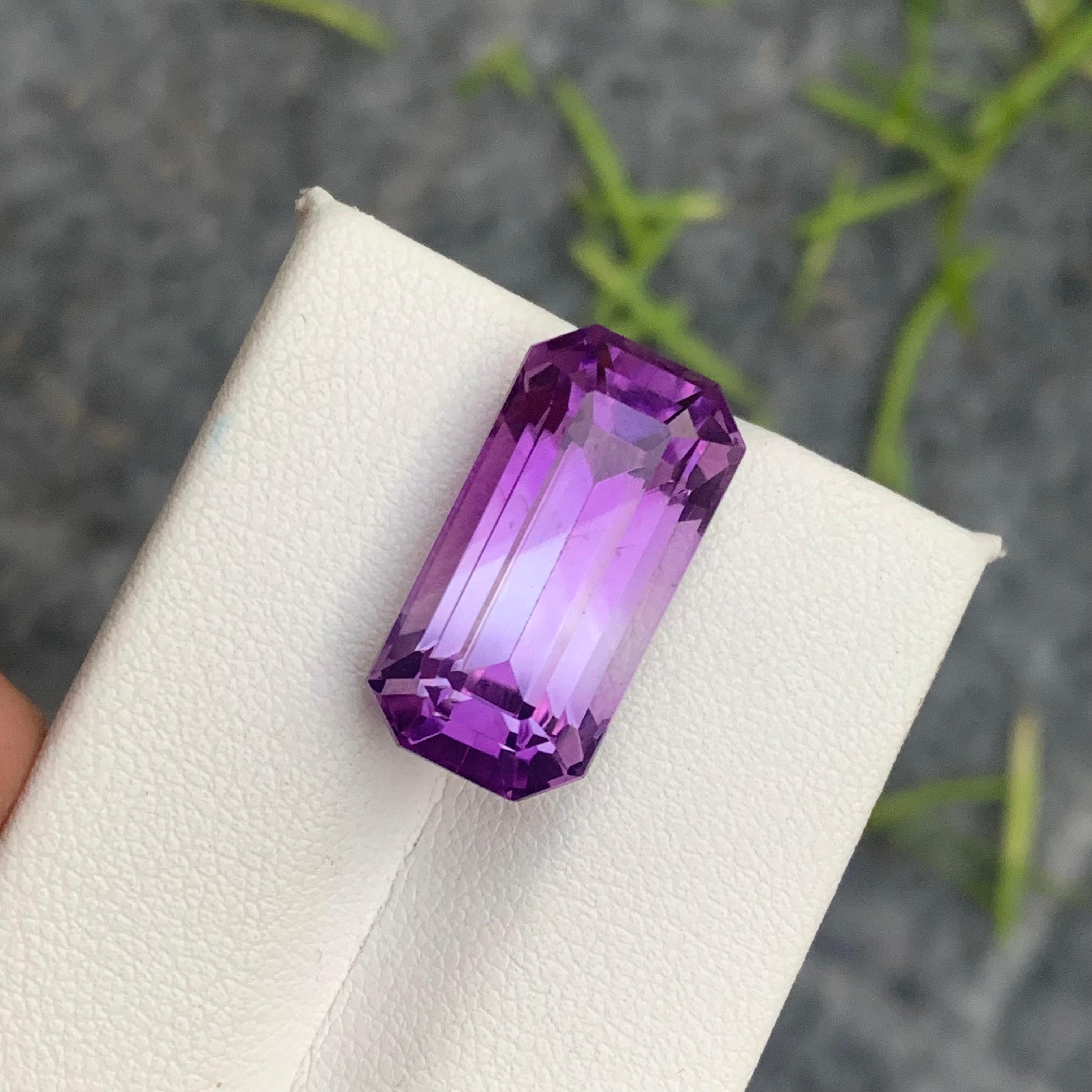 Arts and Crafts Gorgeous 14 Carat Natural Purple Bicolor Amethyst Long Emerald Cut from Brazil For Sale