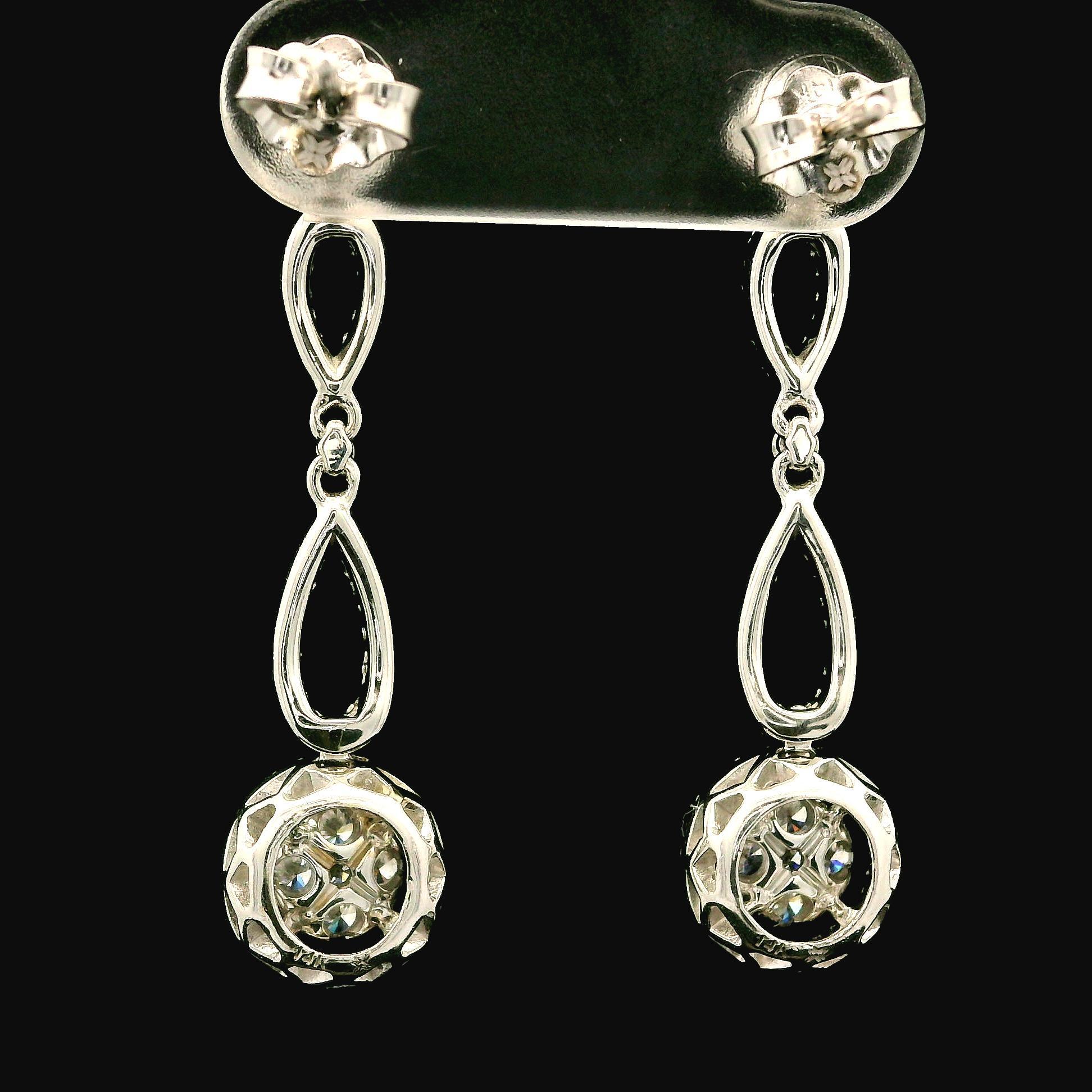 Splendidi orecchini a goccia con diamante da 1,30 carati in oro 14k con chiusura a farfalla In condizioni ottime in vendita a Montclair, NJ
