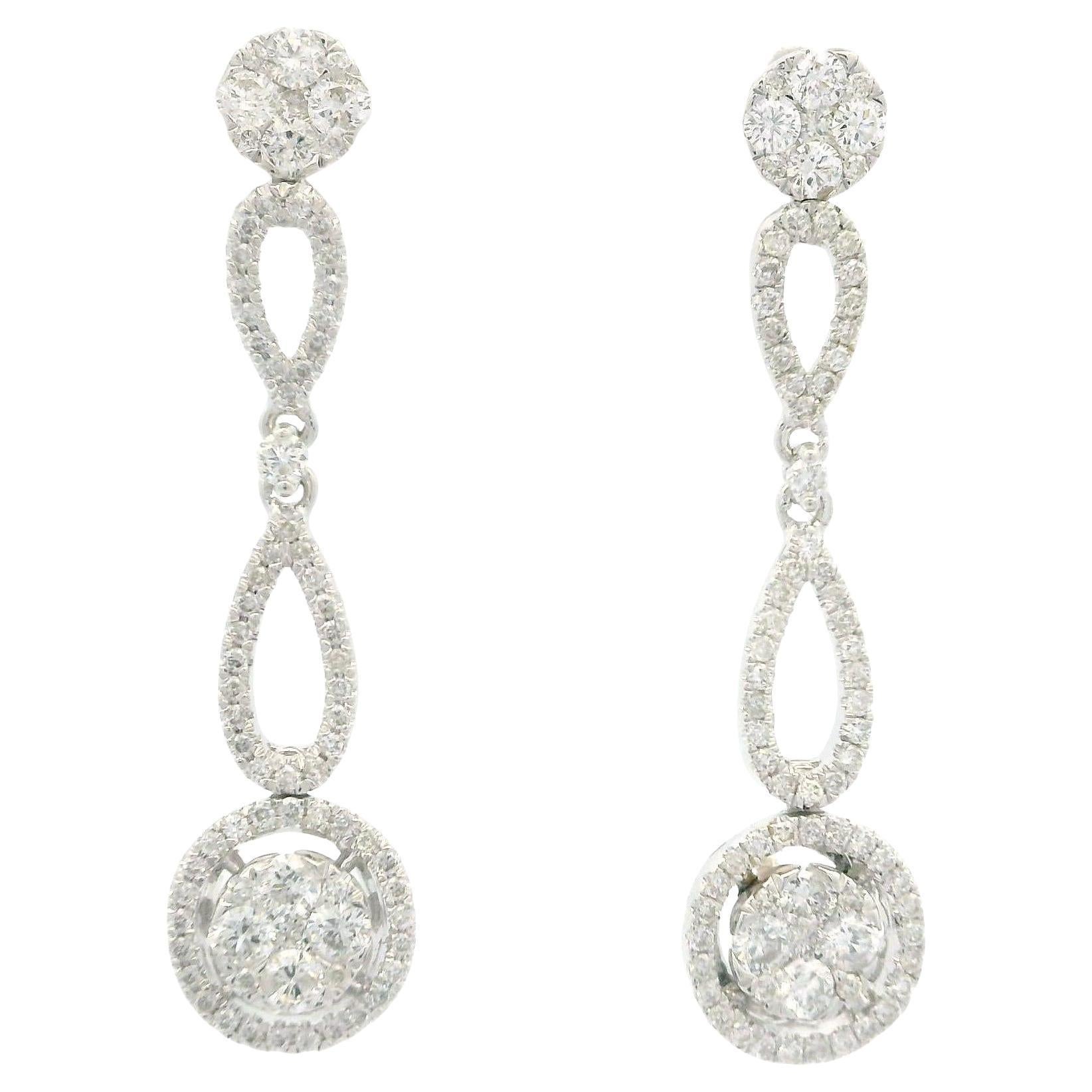 Gorgeous 14k Gold 1.30ctw Diamond Dangle Drop Earrings w/ Butterfly Closures