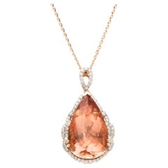 Wunderschöner 14k Roségold 35,52 Birnen- Morganit-Anhänger mit 1,37 Karat Diamant 20"