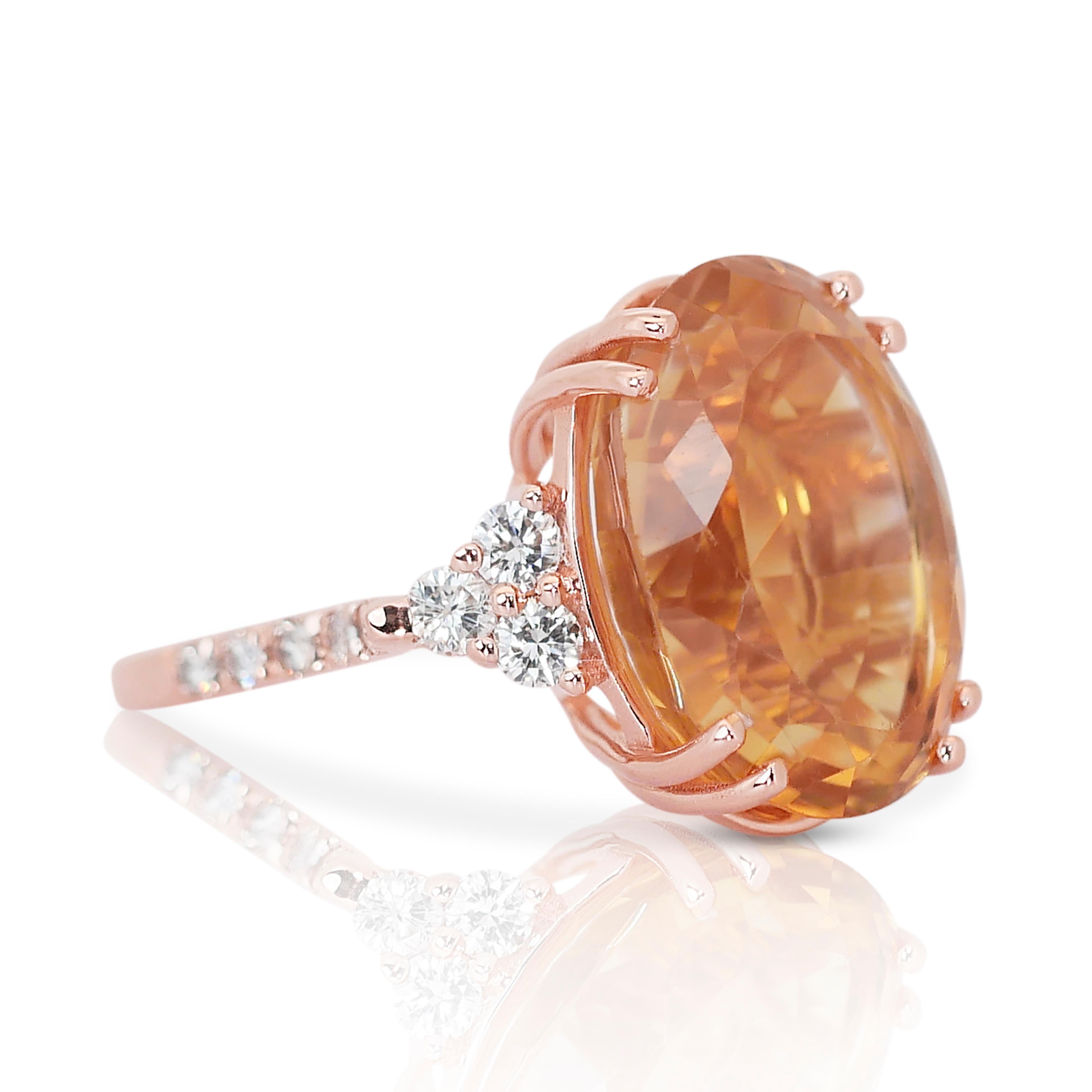 Mixed Cut Gorgeous 14K Rose Gold Citrine and Diamond Dome Ring w/10.69 ct - IGI Certified