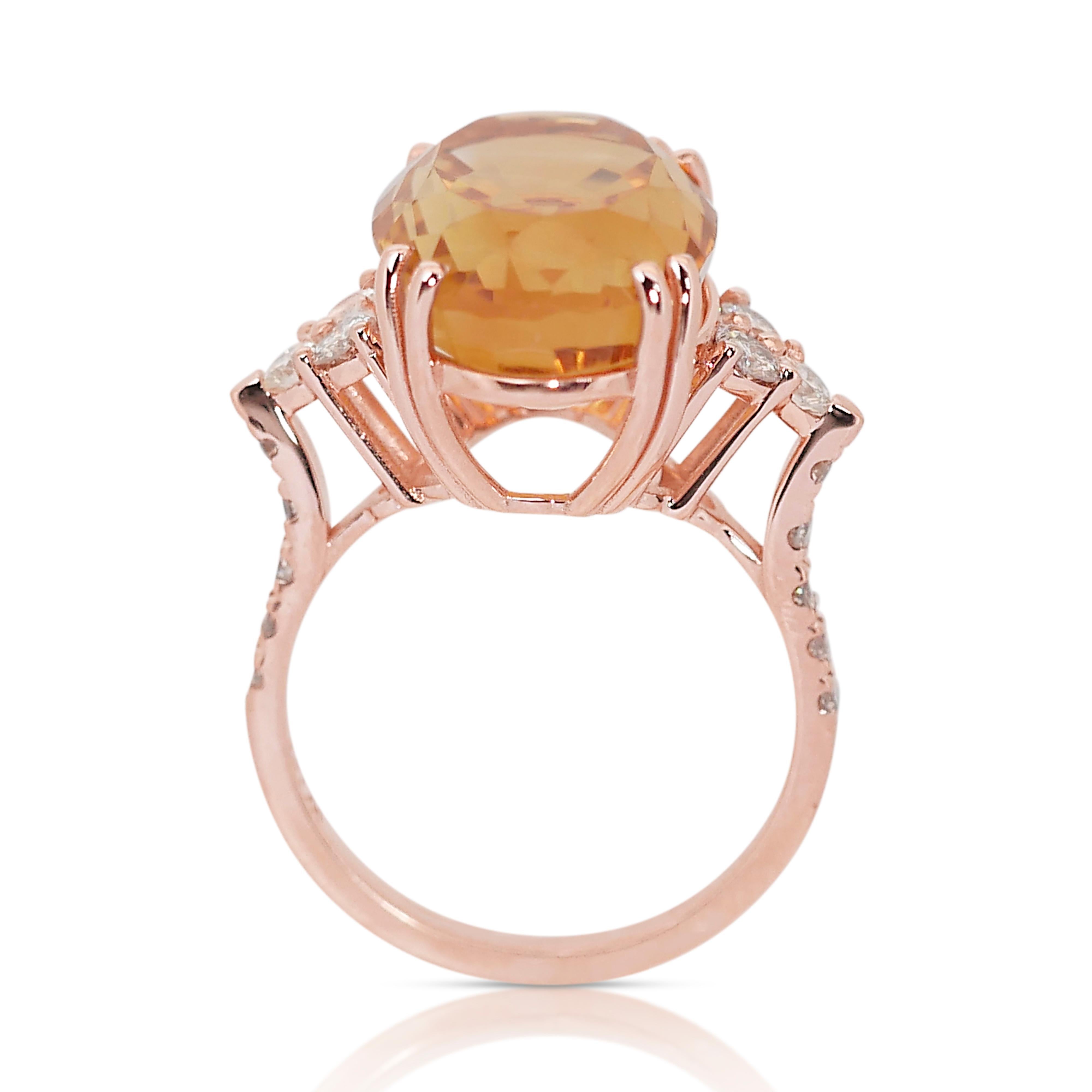 Gorgeous 14K Rose Gold Citrine and Diamond Dome Ring w/10.69 ct - IGI Certified 1