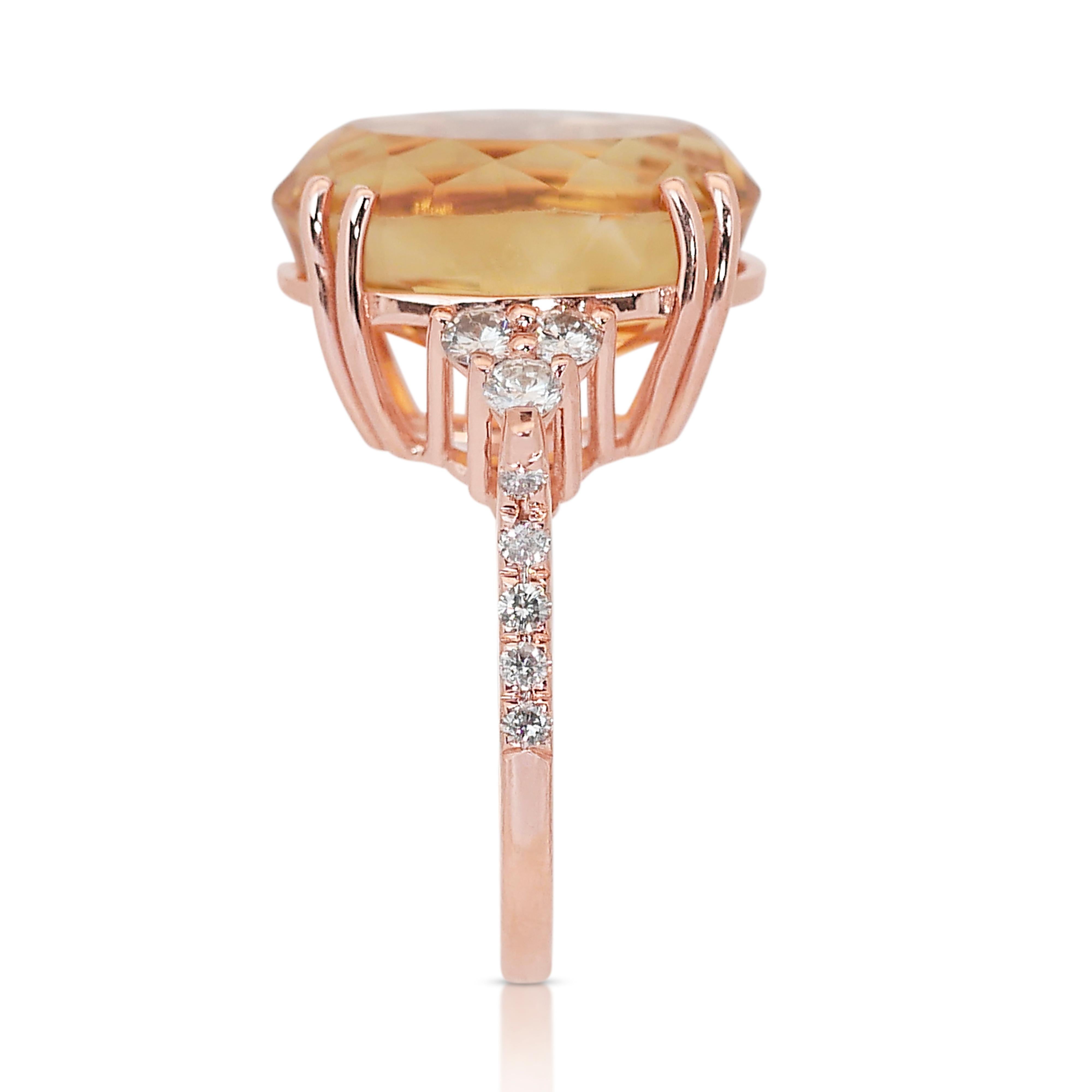 Gorgeous 14K Rose Gold Citrine and Diamond Dome Ring w/10.69 ct - IGI Certified 2