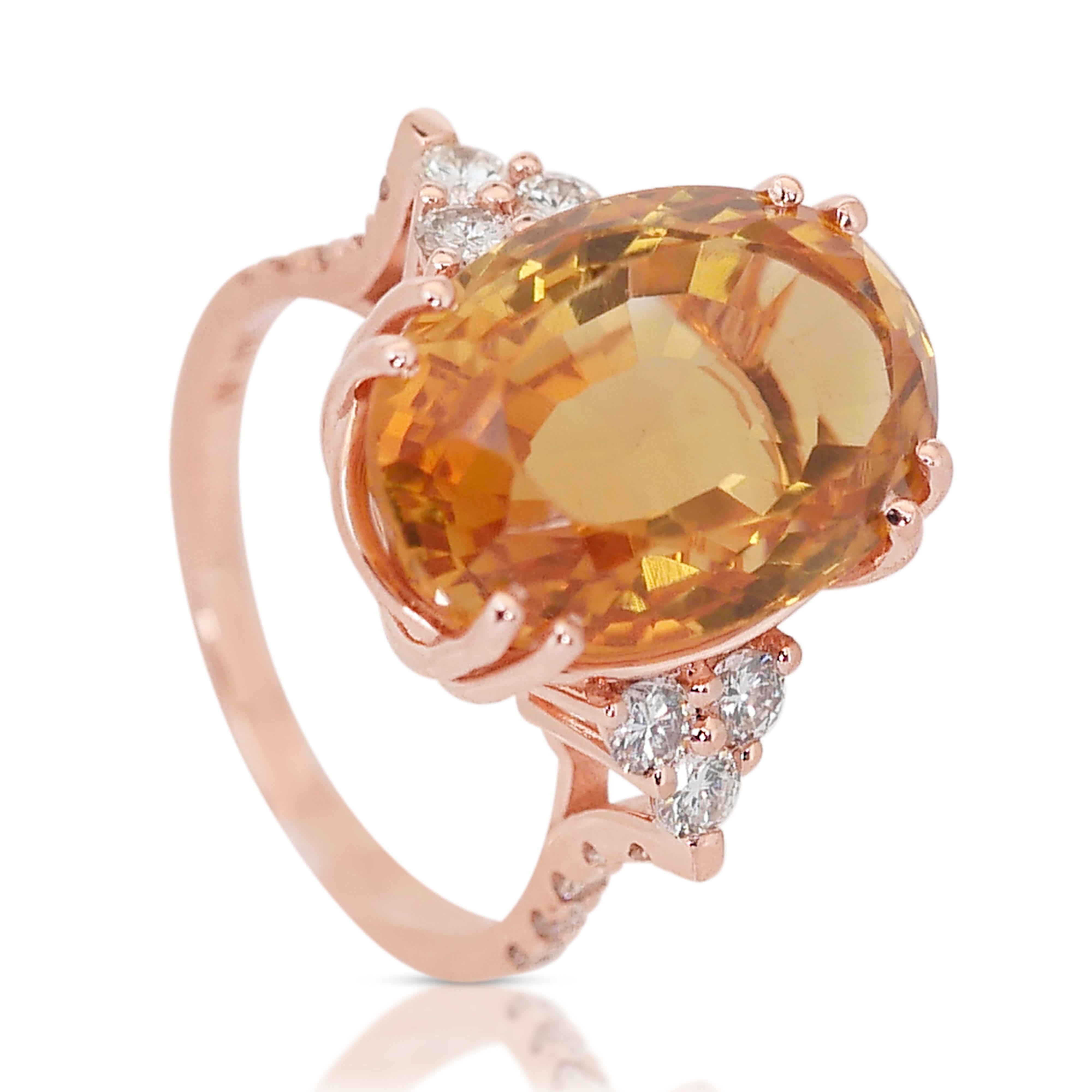 Gorgeous 14K Rose Gold Citrine and Diamond Dome Ring w/10.69 ct - IGI Certified 3