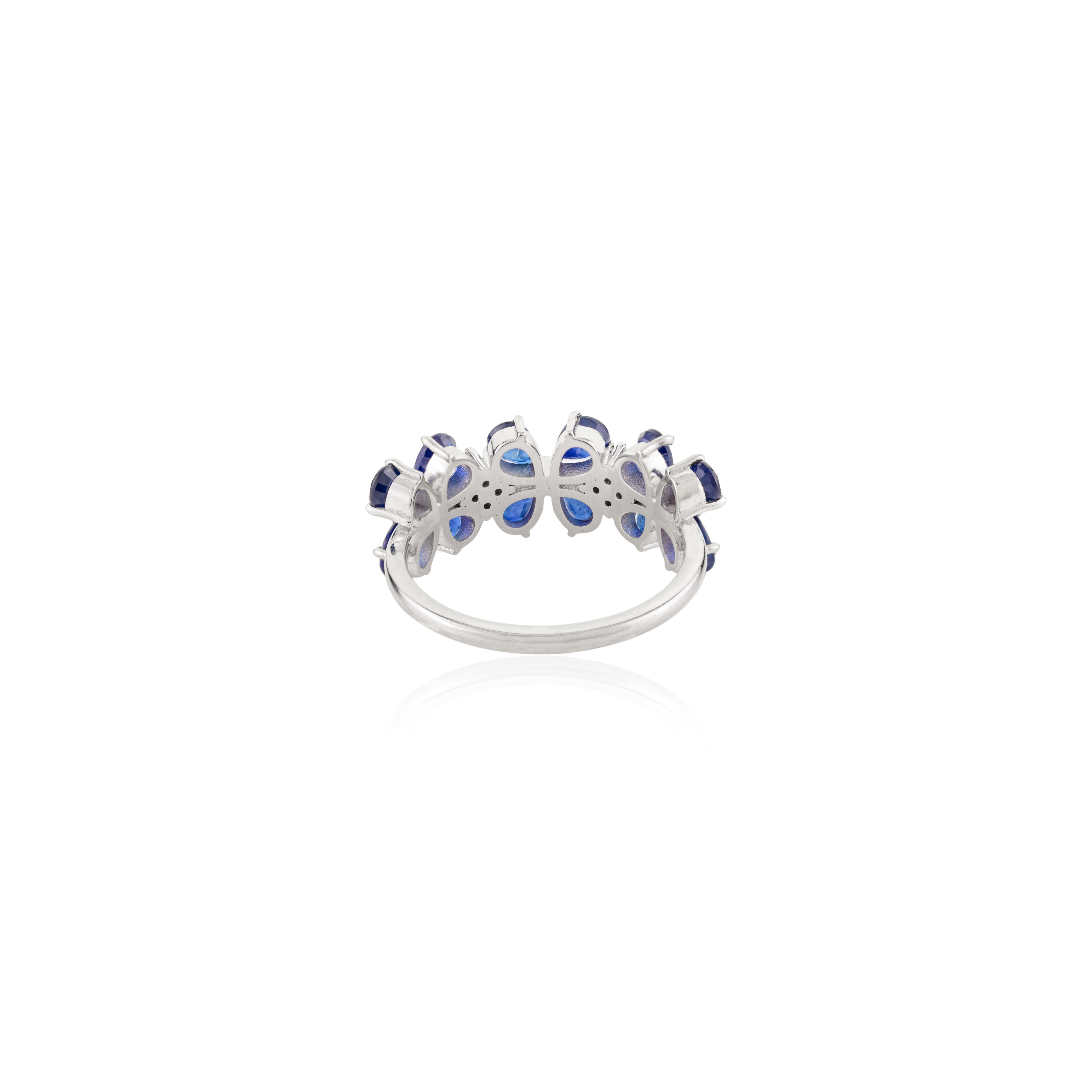 Im Angebot: Wunderschöner 14k massiver Weißgold natürlicher blauer Saphir Diamant-Hochzeitsring mit Blumenmuster () 7