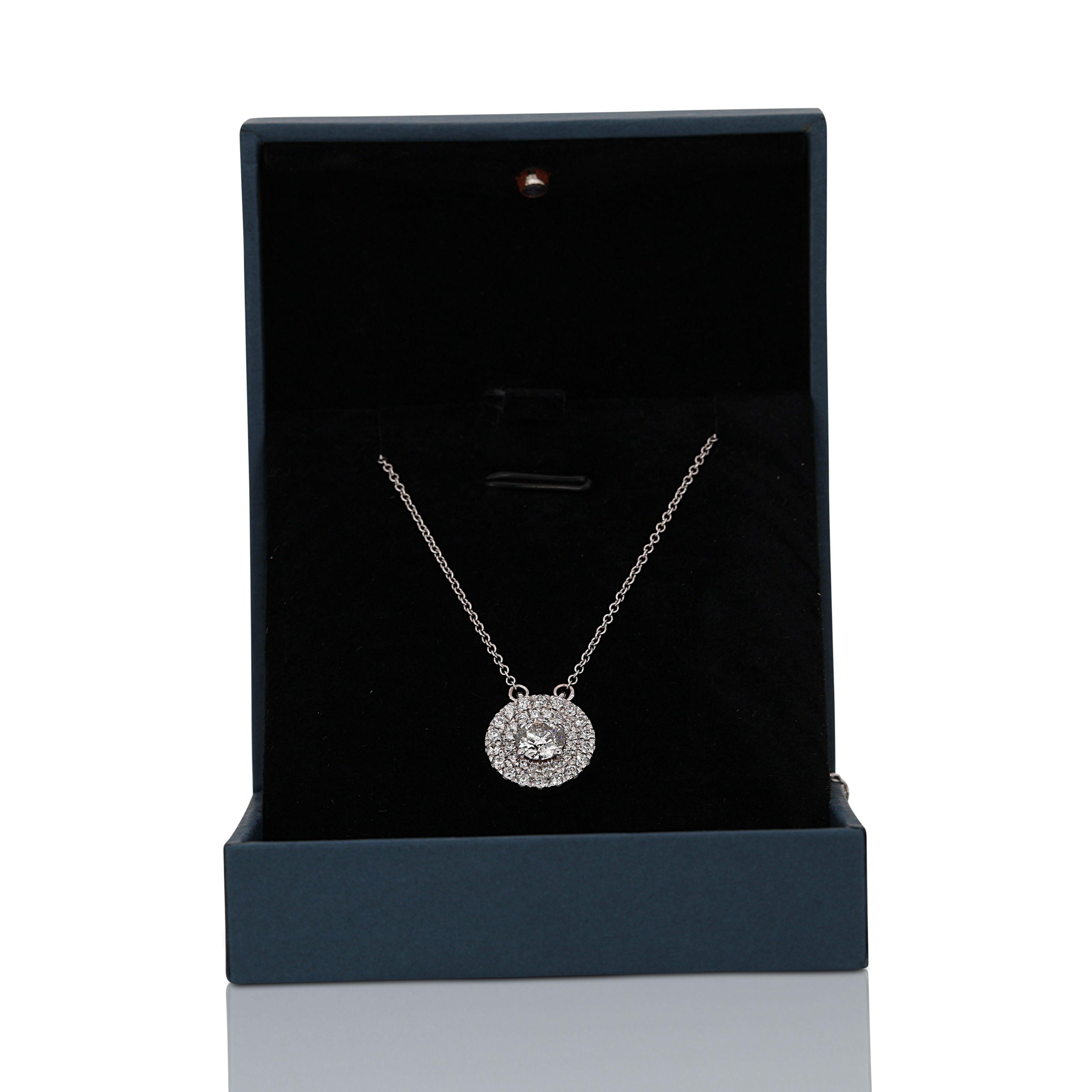 Gorgeous 14k White Gold Double Halo Necklace with 1.17 Carat Natural Diamonds For Sale 5