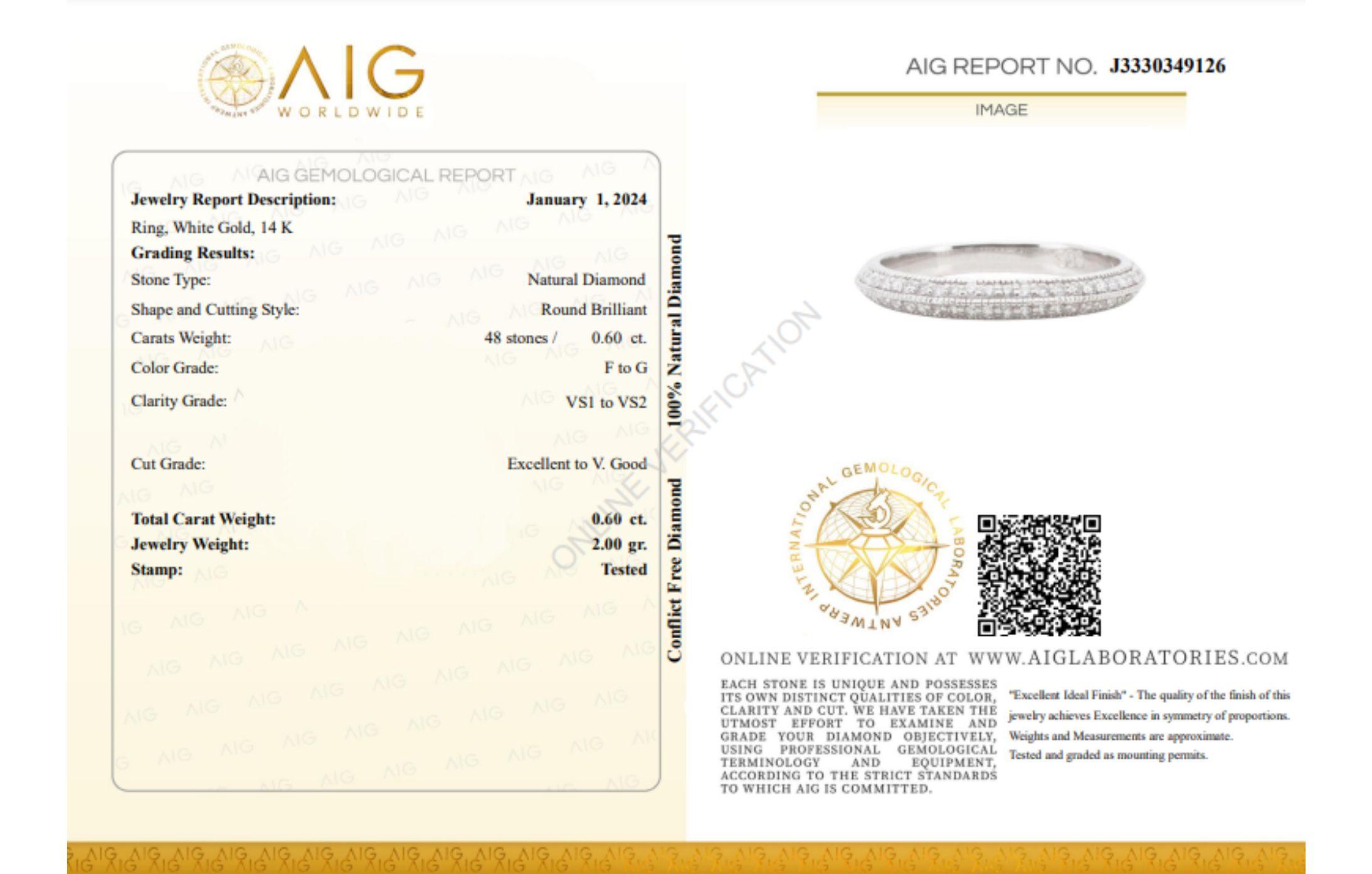 Gorgeous 14k White gold Pave Band Ring with 0.48 carat Natural Diamonds For Sale 5