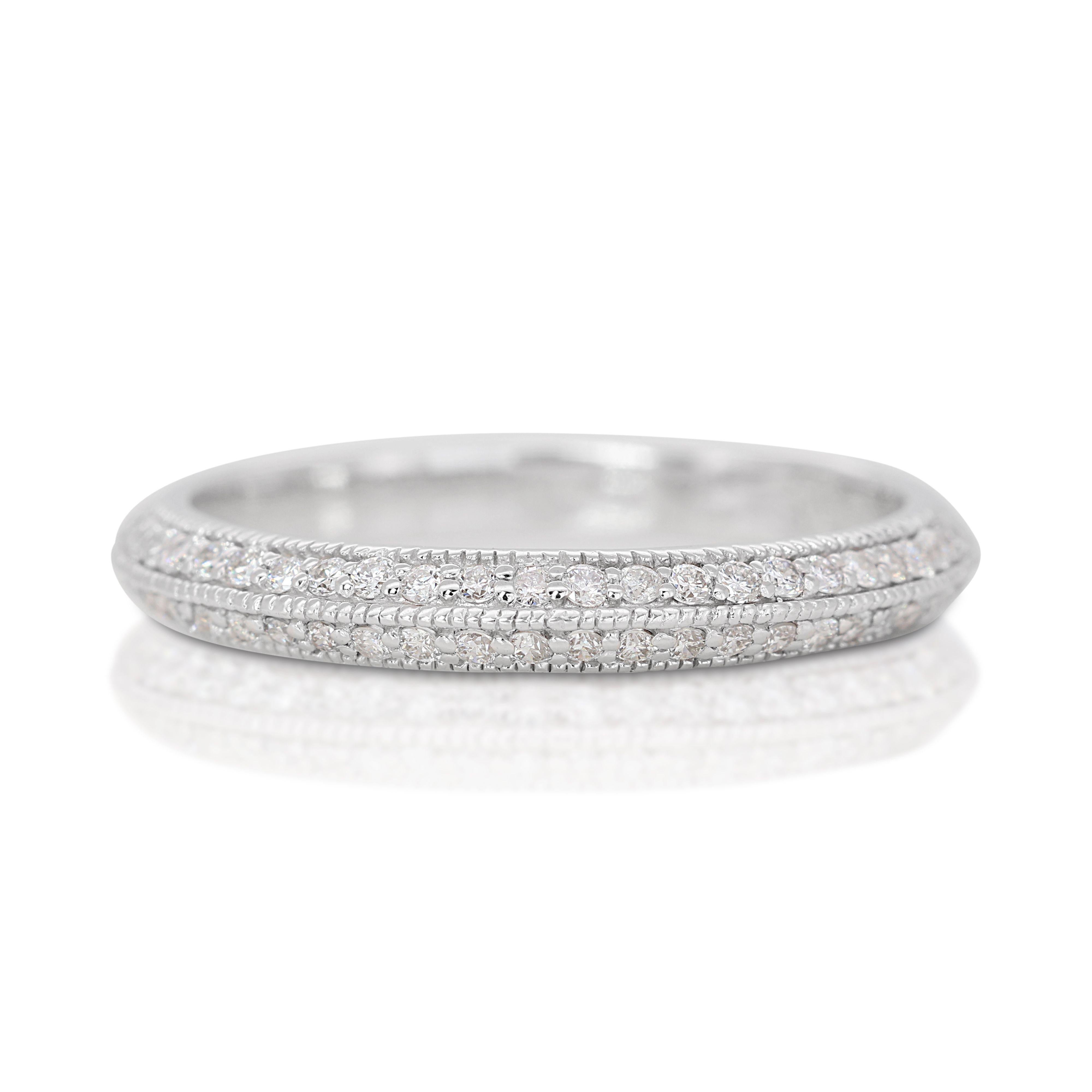 Round Cut Gorgeous 14k White gold Pave Band Ring with 0.48 carat Natural Diamonds For Sale