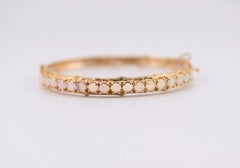 Gorgeous 14K Yellow Gold Bangle With Natural Opals 2.72 Carats 17.27 Grams