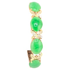 Gorgeous 14K Yellow Gold Diamond & Green Jadeite Jade Bracelet 20.86 Grams