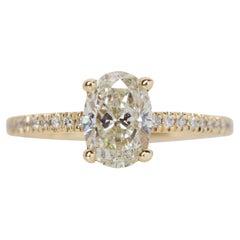 Gorgeous 14k Yellow Gold Pave Oval Ring with 1.12Ct Natural Diamonds AIG Cert