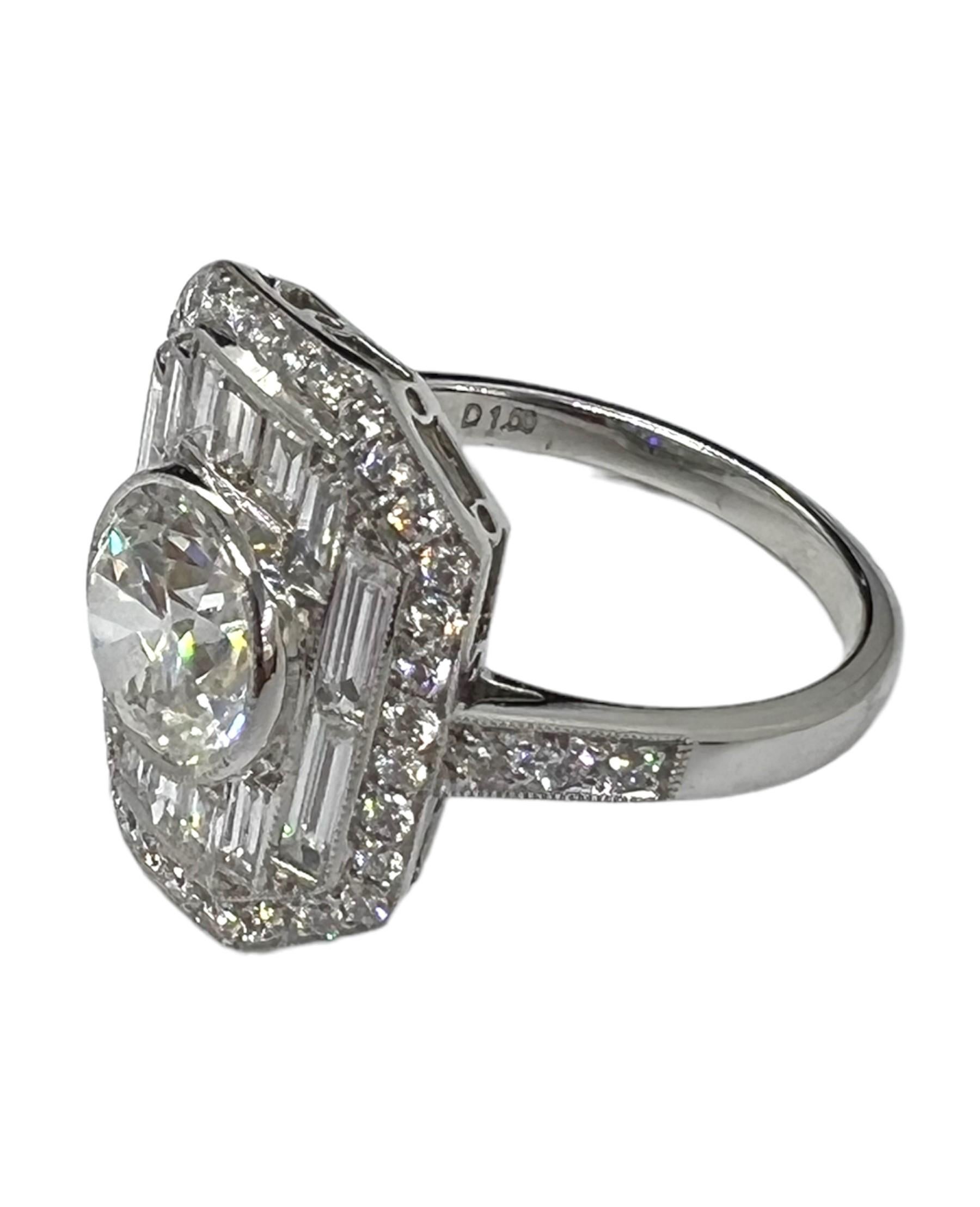 Round Cut Sophia D. 1.50 Carat Diamond Art Deco Platinum Ring For Sale